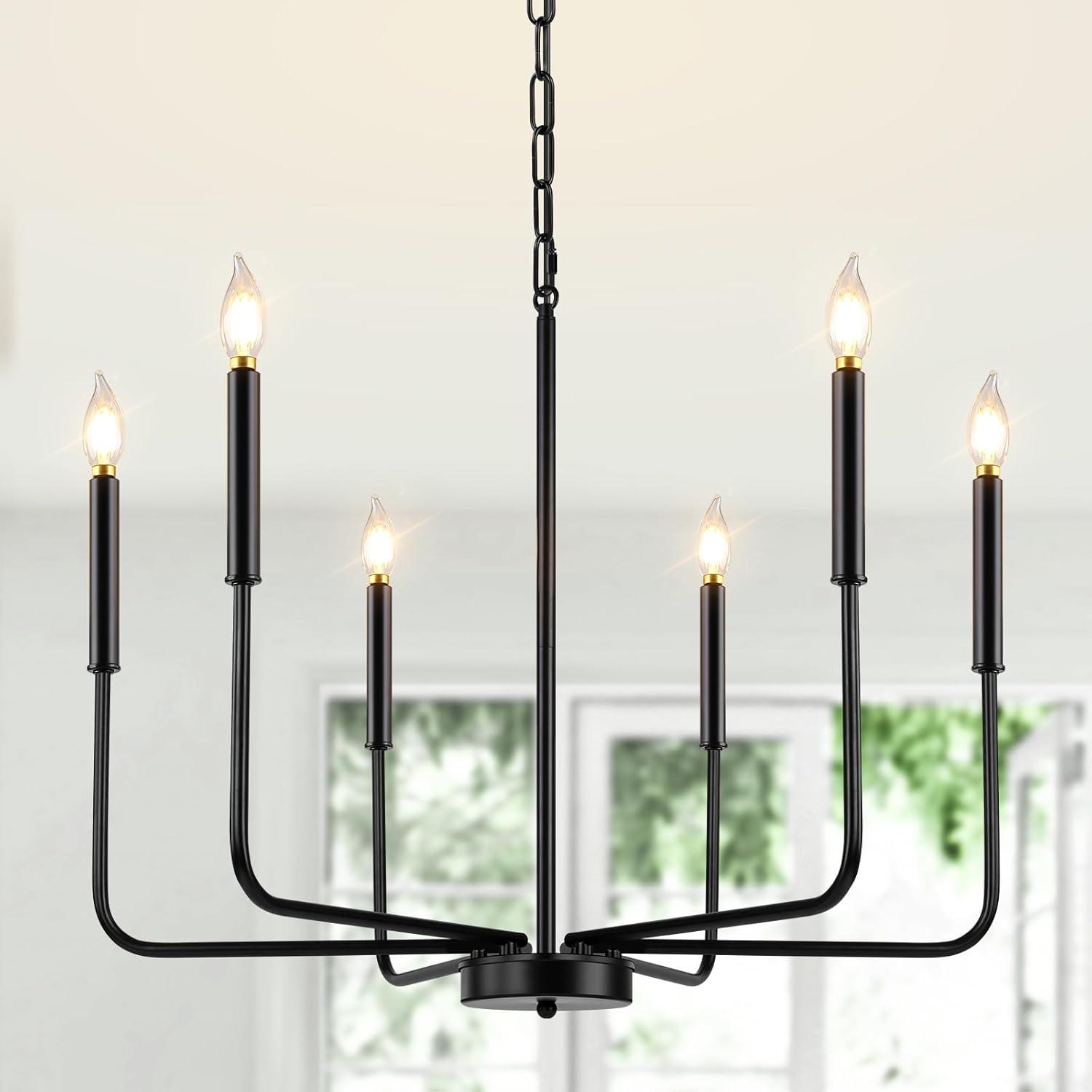 SineRise Black Chandelier, 6-Light Modern Farmhouse Chandelier, Candle Chandelier Light Fixtures, Rustic Industrial Chandelier for Entryway, Bedroom, Foyer and Living Room