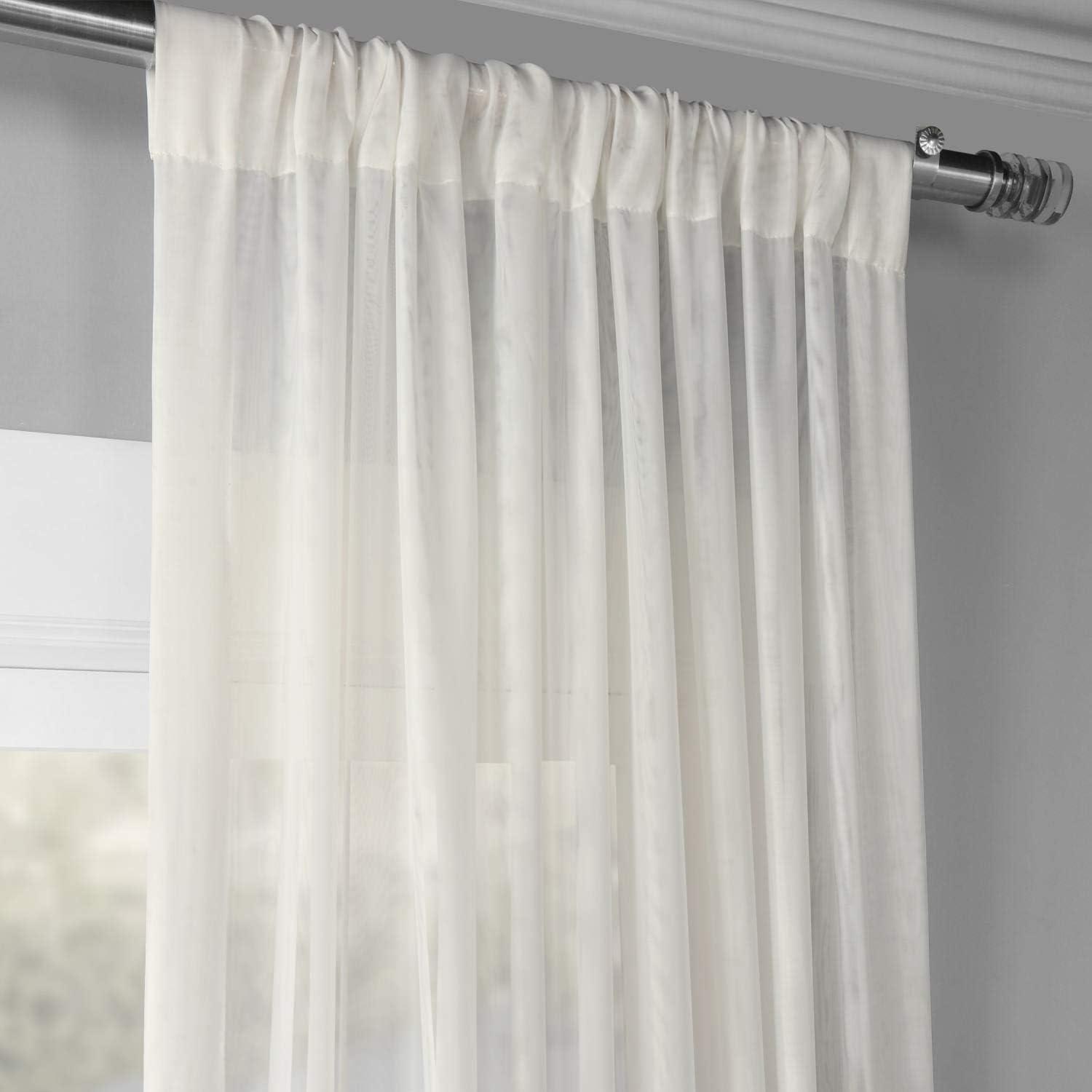 Off White Double Layered Sheer Polyester Rod Pocket Curtain