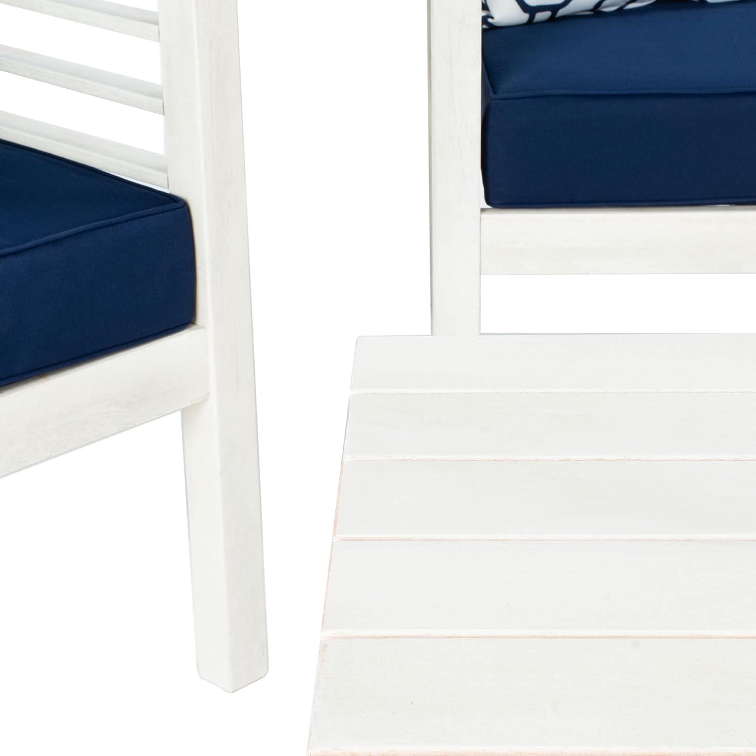 Alda 4 Piece Patio Outdoor Conversation Set With Accent Pillows - White/Navy/White - Safavieh