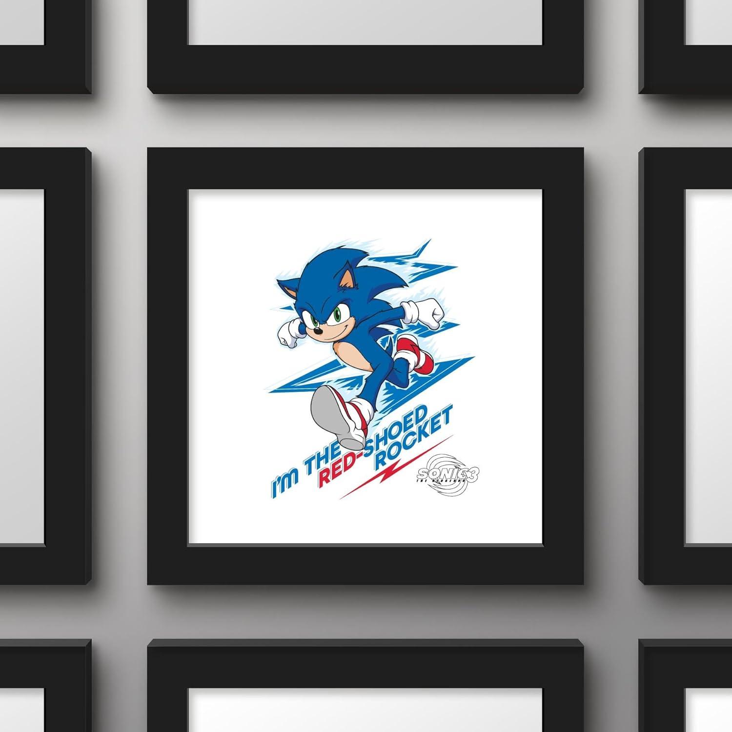 Gallery Pops Sonic the Hedgehog 3 - Sonic the Red-Shoed Rocket Wall Art, Black Framed Version, 12" x 12"