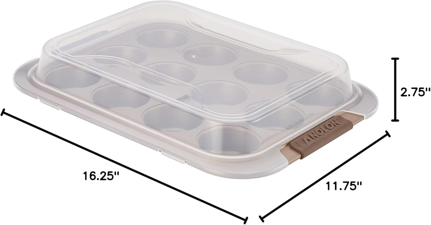 Anolon Anolon Advanced Bakeware 12-Cup Nonstick Muffin Pan with Silicone Grips and Lid, Bronze