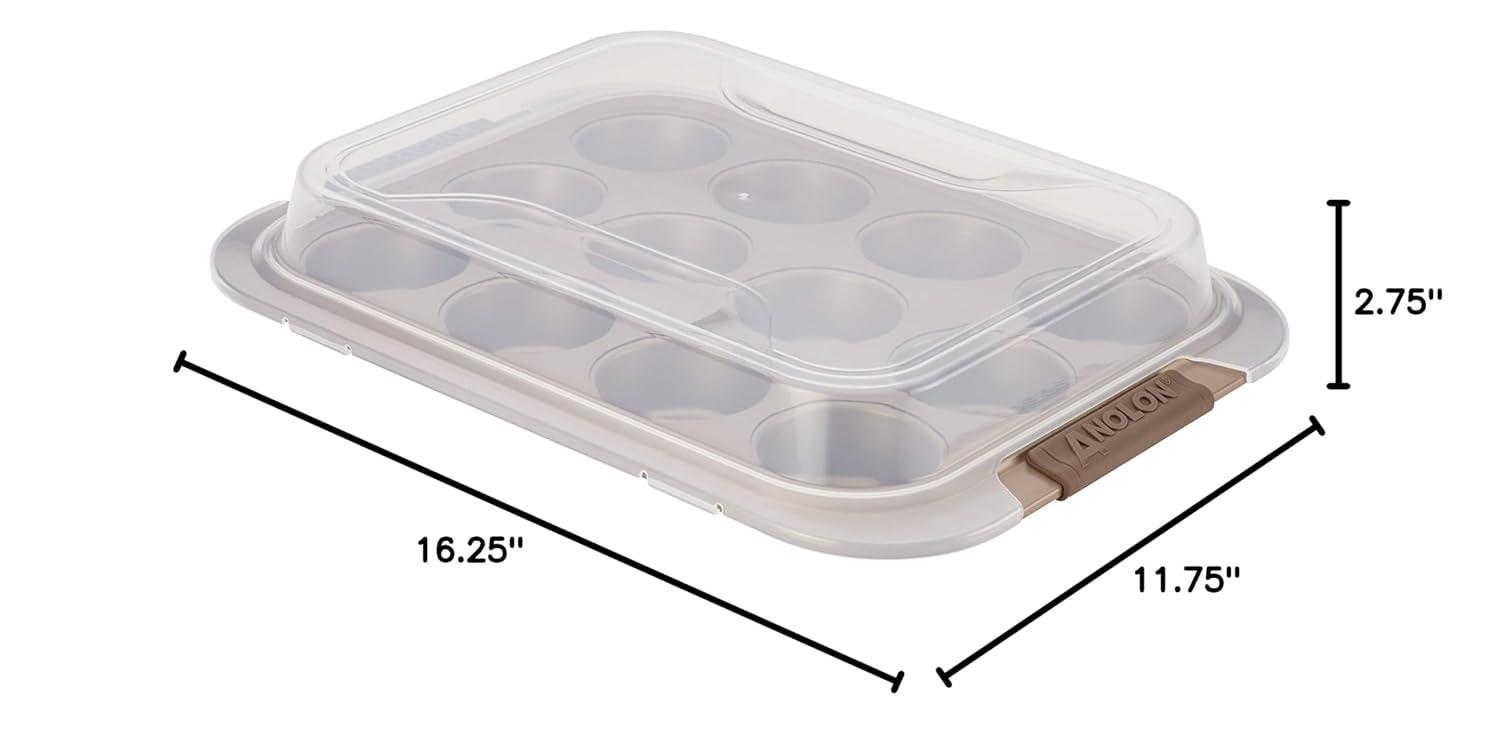 Anolon Anolon Advanced Bakeware 12-Cup Nonstick Muffin Pan with Silicone Grips and Lid, Bronze
