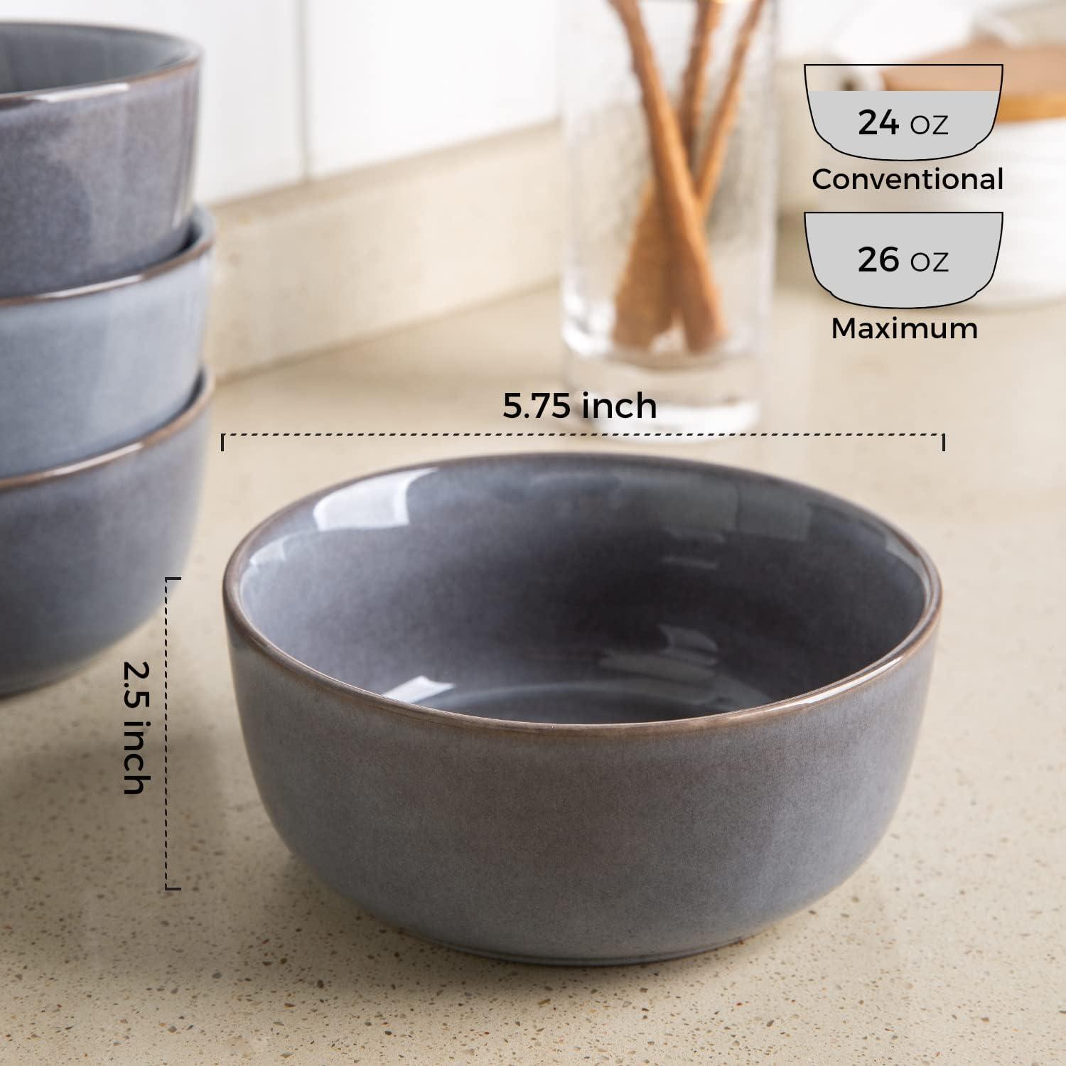 Gray Reactive Glaze Ceramic 26oz Cereal Bowls Set of 6