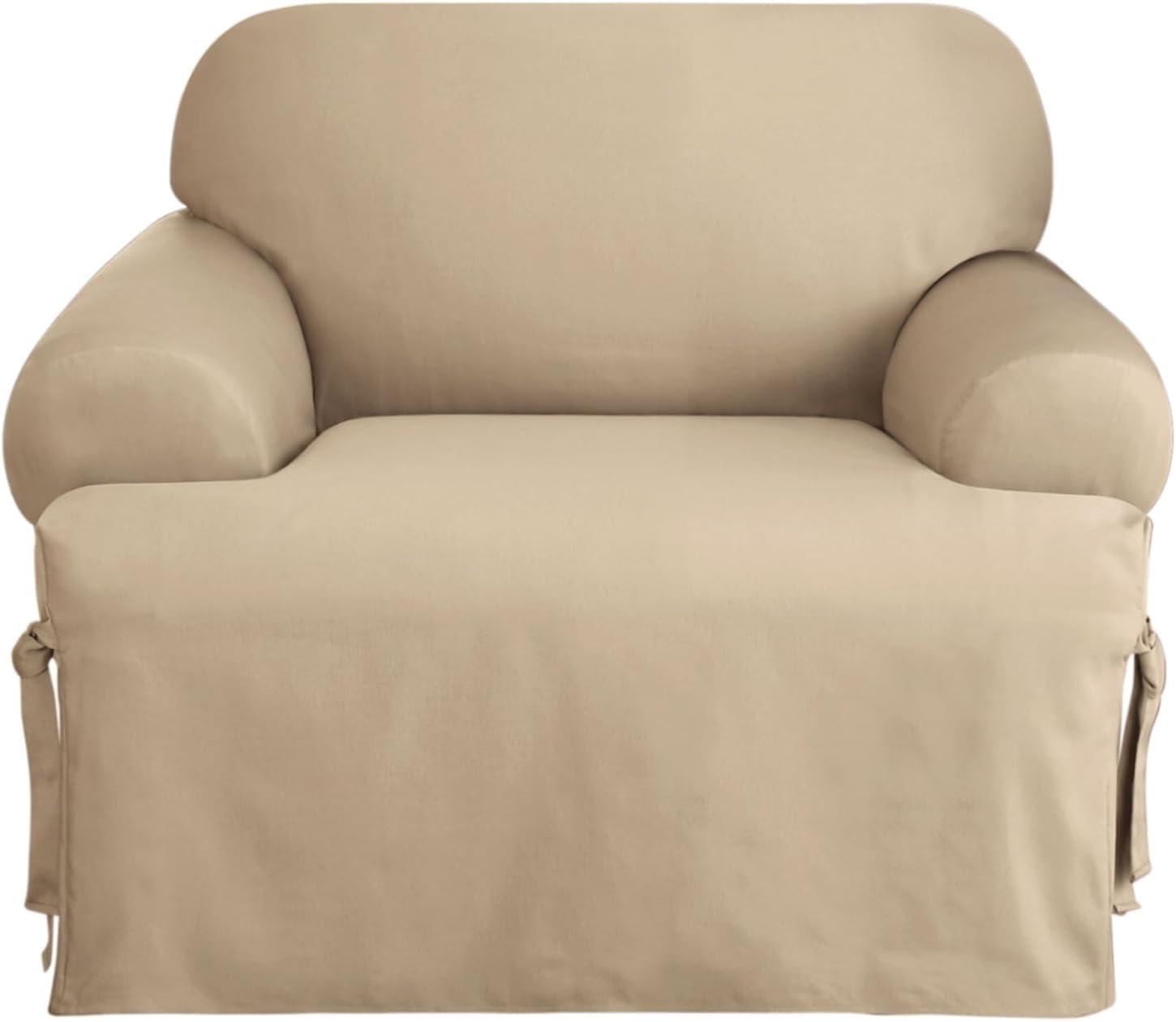 Duck T Cushion Chair Slipcover Tan - Sure Fit: Cotton Stretch Fit, Indoor Plain Weave Fabric