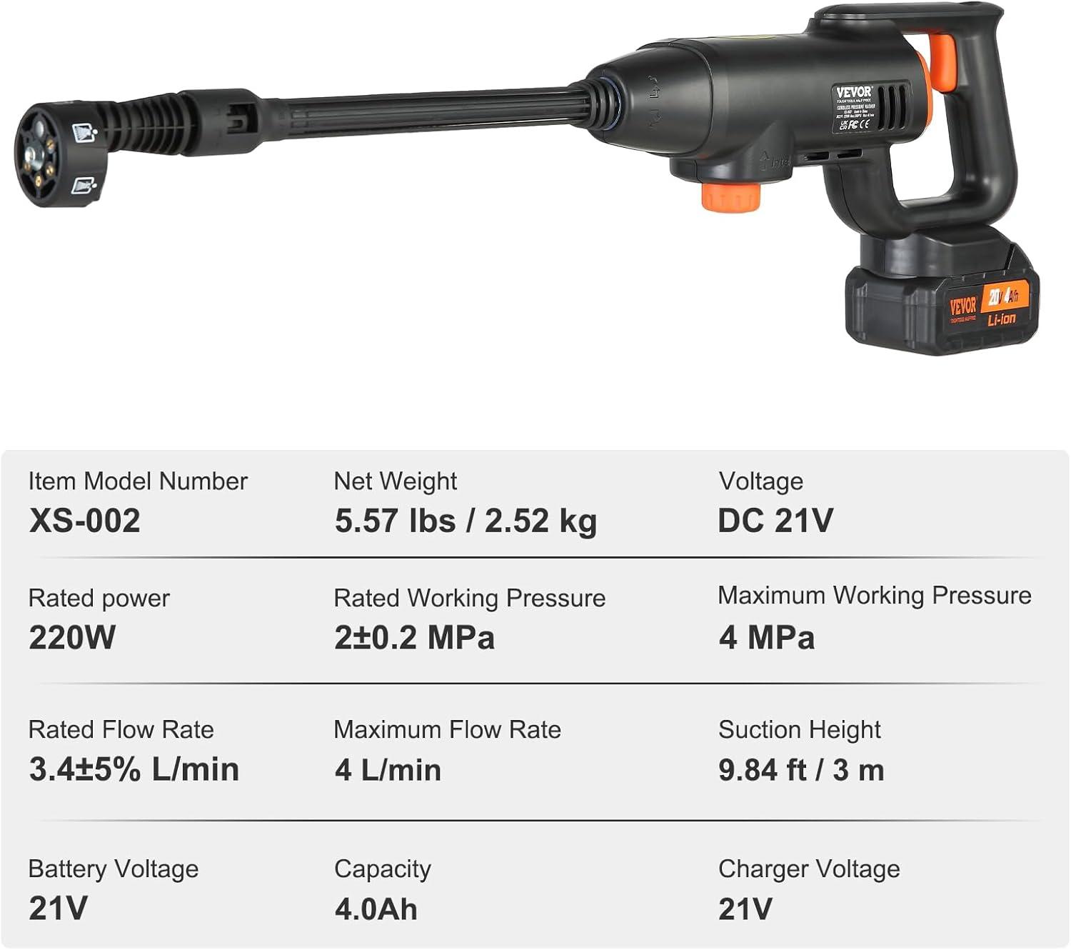 VEVOR VEVOR Cordless Pressure Washer, 580-PSI 1.1 GPM Portable Power Cleaner