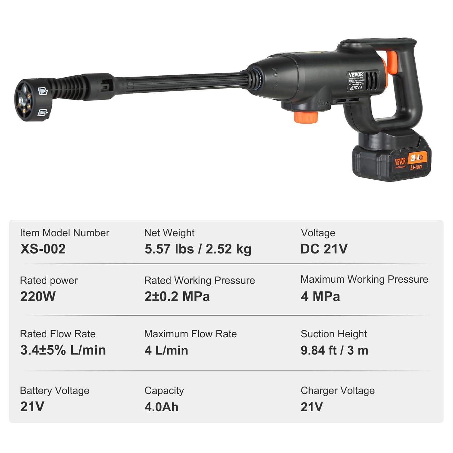 VEVOR VEVOR Cordless Pressure Washer, 580-PSI 1.1 GPM Portable Power Cleaner