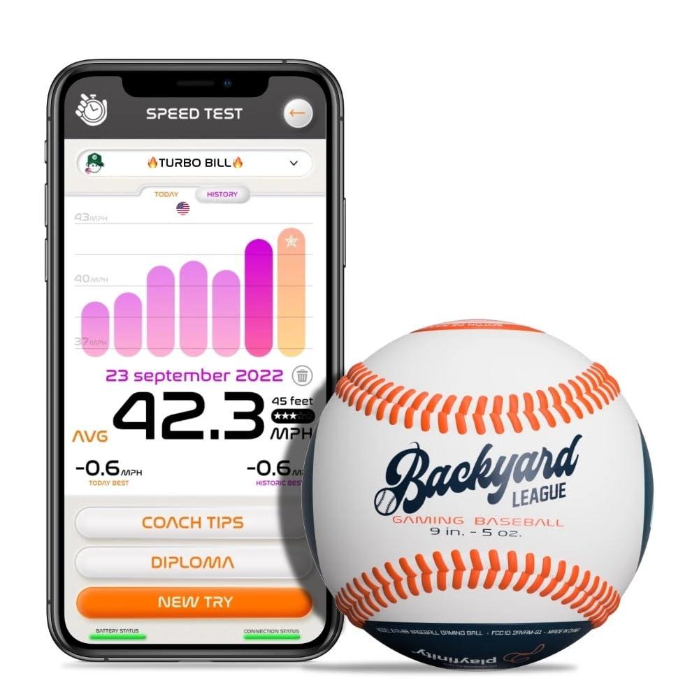 Playfinity Backyard League Gaming Baseball For Kids | Real Baseball with Sensors and App | Play, Train, Analyze and Connect with Others - White