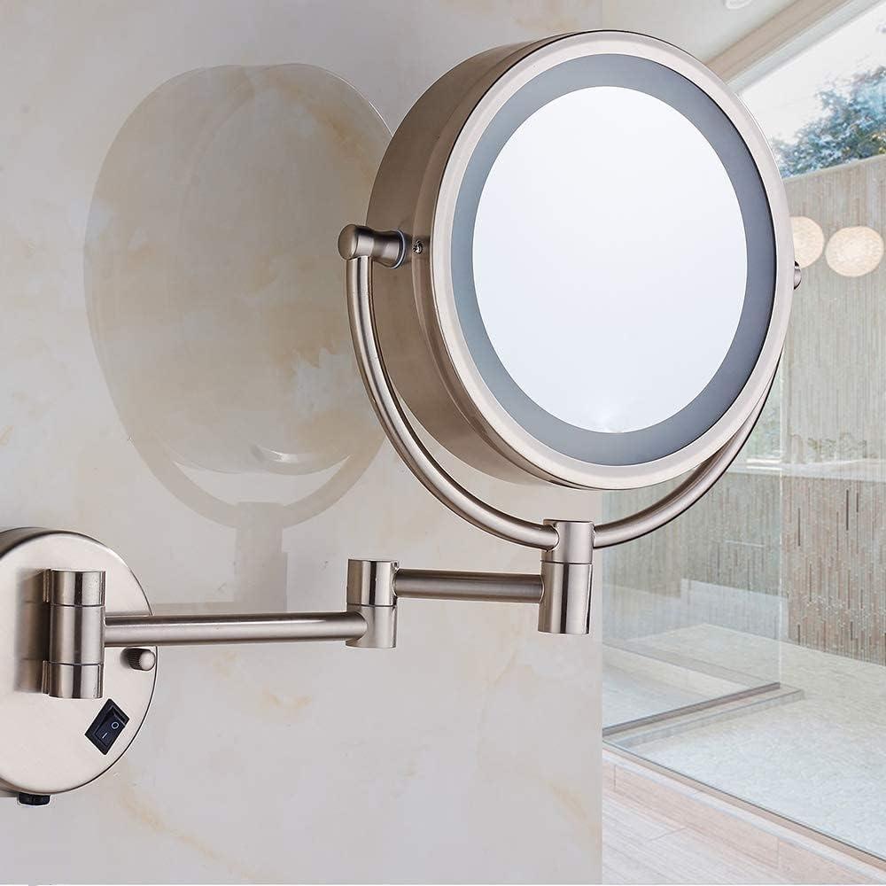 8.5 Inch Wall Makeup Mirror with 3 Tones LED Lights,Double Sided Vanity Mirror for Bathroom 10X Magnification,Plug Powered (Black/10X)