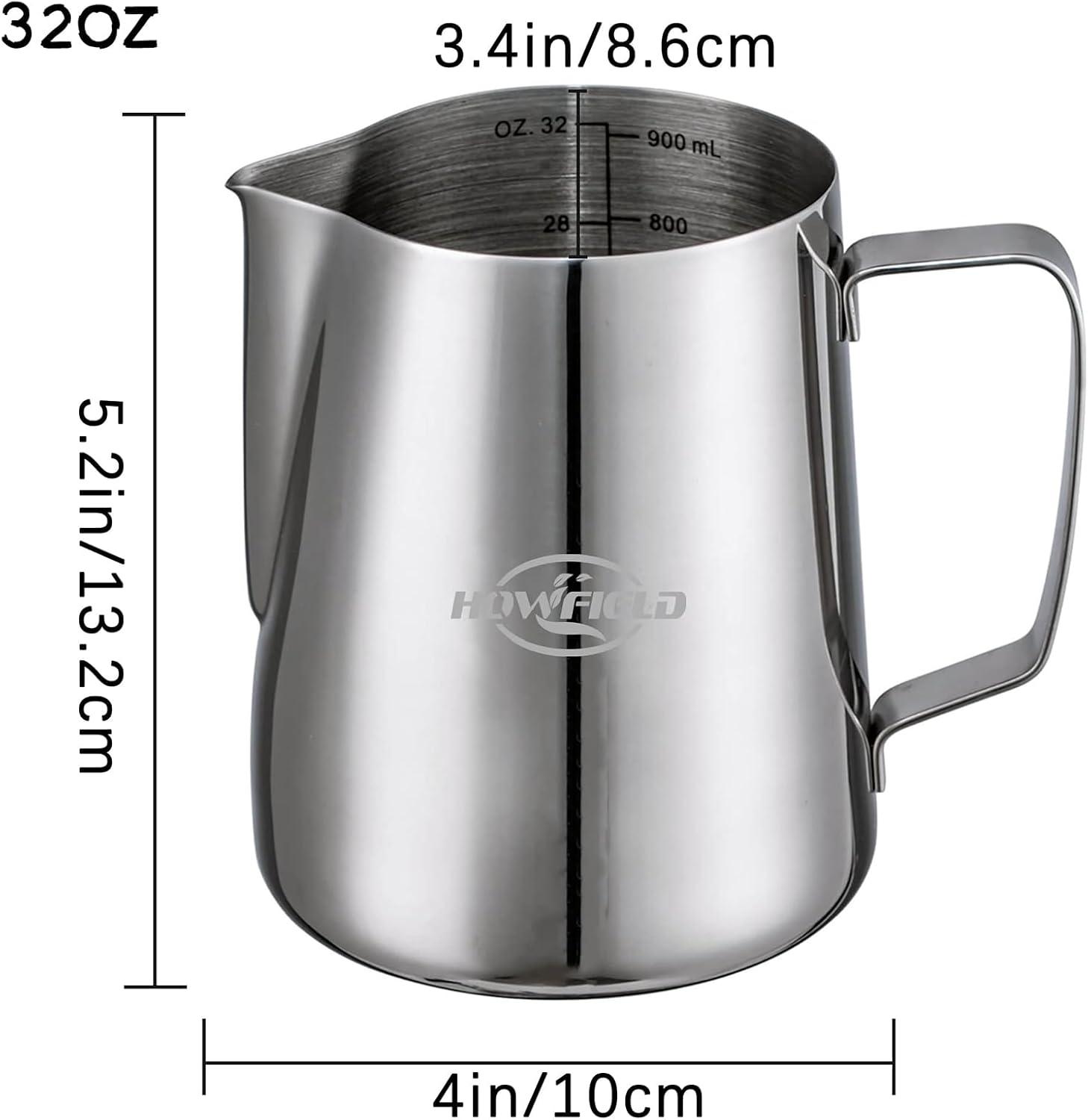 12oz (350ml) Milk Frothing Pitcher 304 Stainless Steel Steaming Jug with Latte Art Pen Anti-Scald Handle & Scale Barista Frother Cup for Cappuccino, Latte, Coffee Accessories