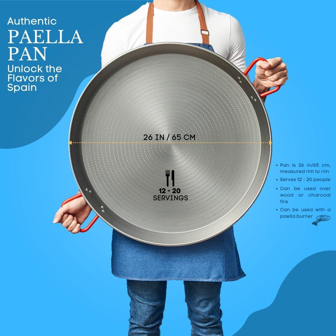 Garcima 26-inch Carbon Steel Paella Pan with Heatproof Handles