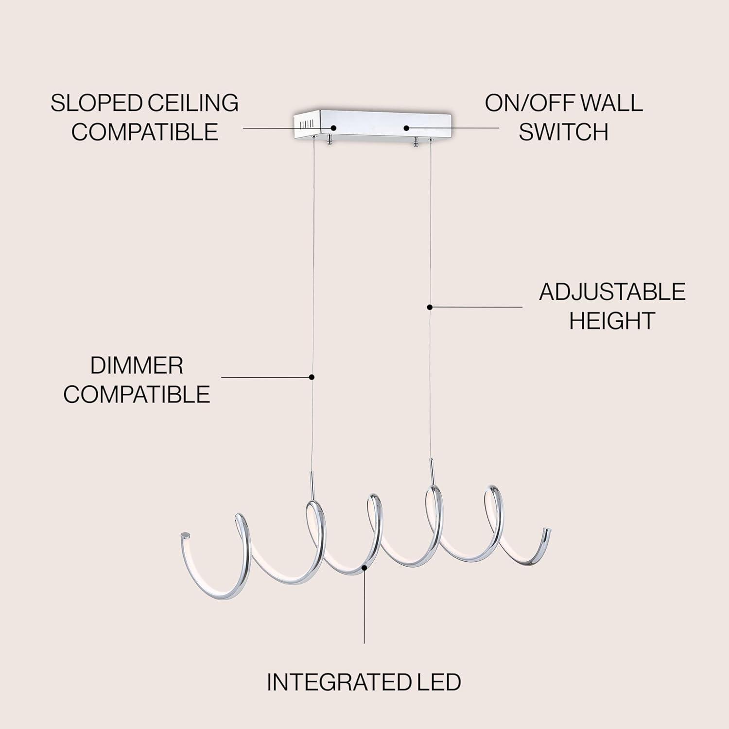 Ali 31" Dimmable Adjustable Integrated LED Metal Linear Pendant, Chrome