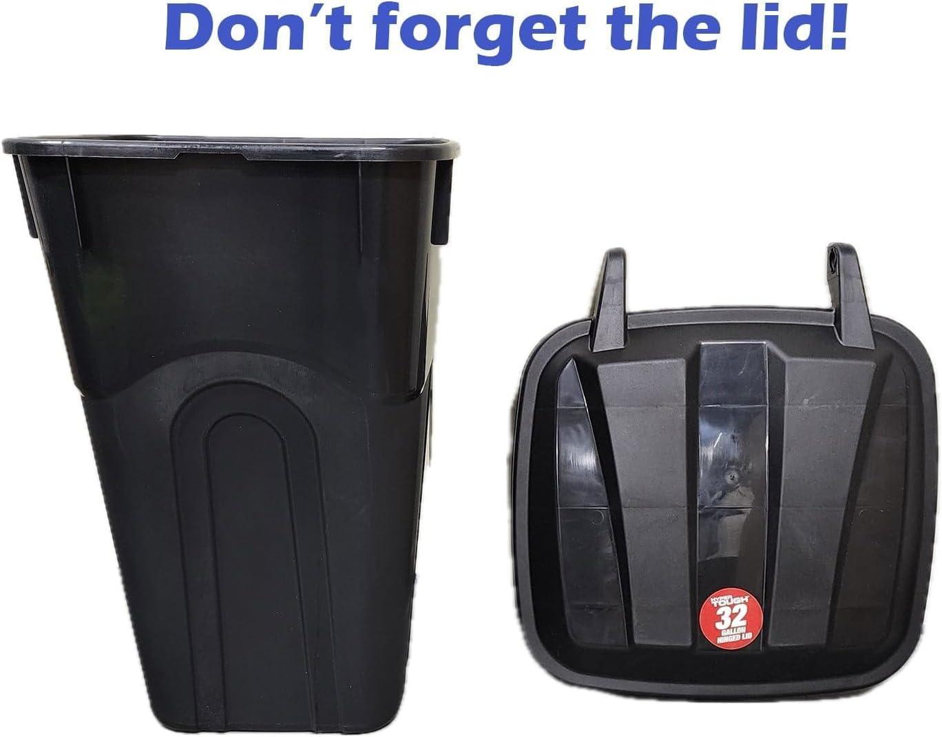 Hyper Tough 32 Gallon Wheeled Heavy Duty Plastic Garbage Can, Attached Lid, Black