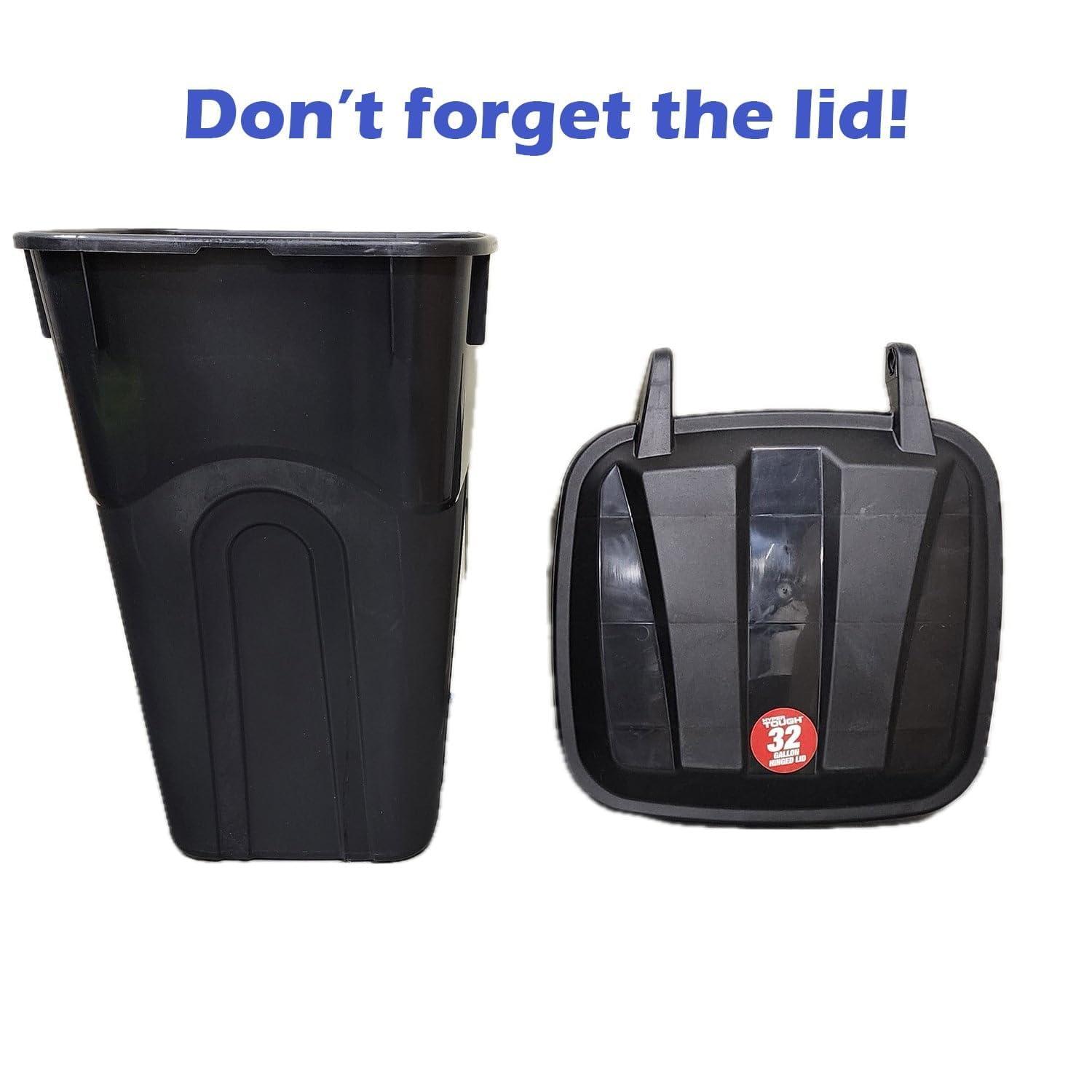 Hyper Tough 32 Gallon Wheeled Heavy Duty Plastic Garbage Can, Attached Lid, Black