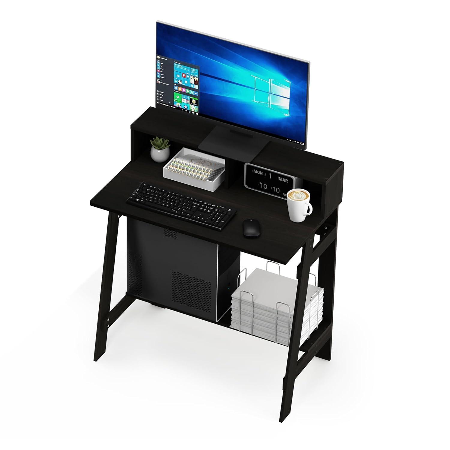 Espresso A-Frame Computer Desk with Hutch and Drawer