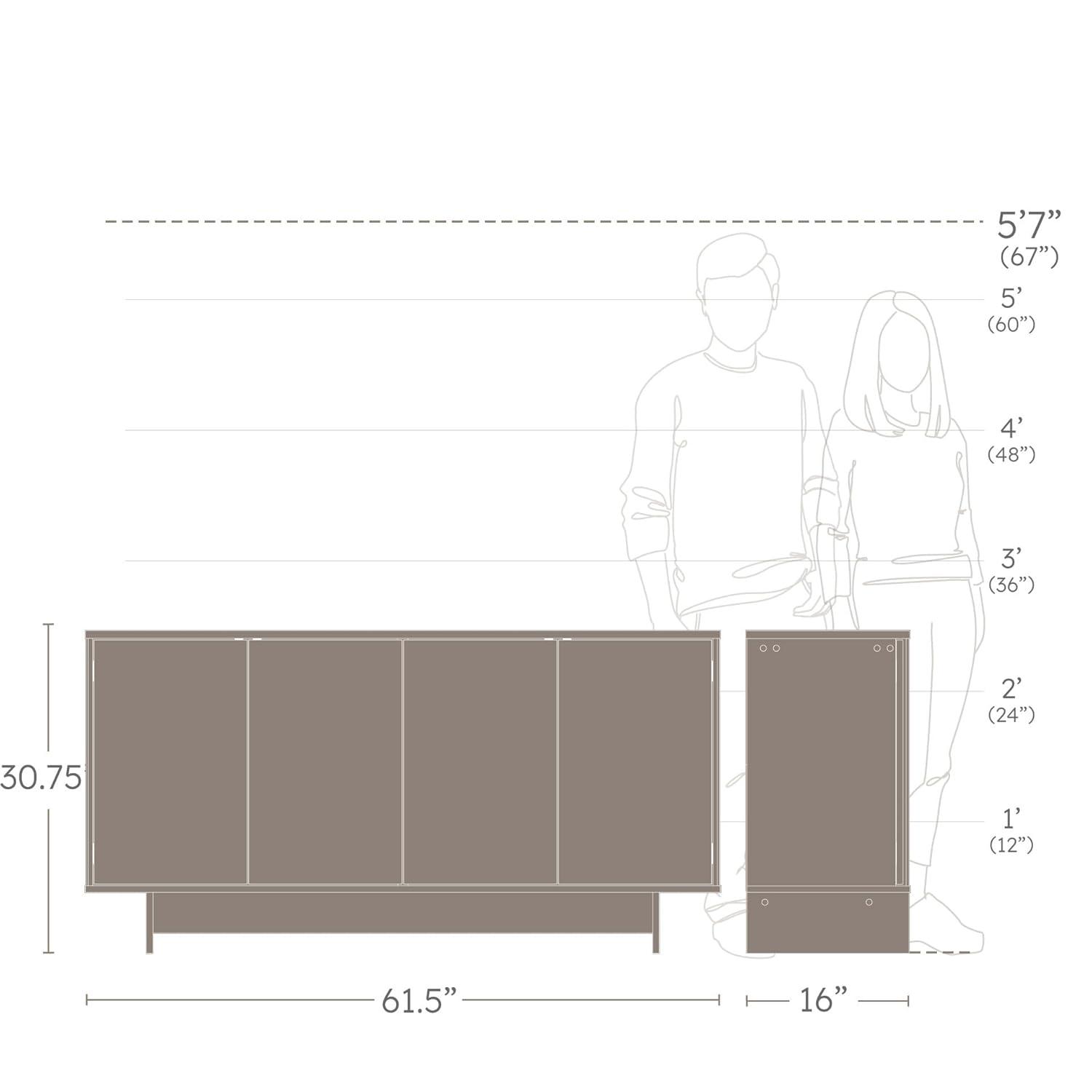 Prepac Natural Oak Finnley Sideboard Cabinet Buffet Cabinet with Storage Accent Cabinet for Living Room, Kitchen, Entryway Cabinet with Adjustable Shelves Push Latch System 16"D x 61.5"W x 30.75"H