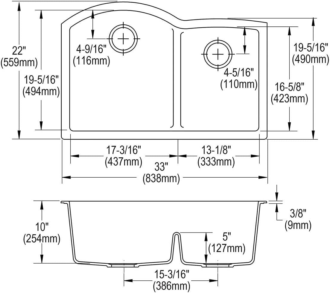 Greystone Quartz 33" Double Bowl Undermount Kitchen Sink