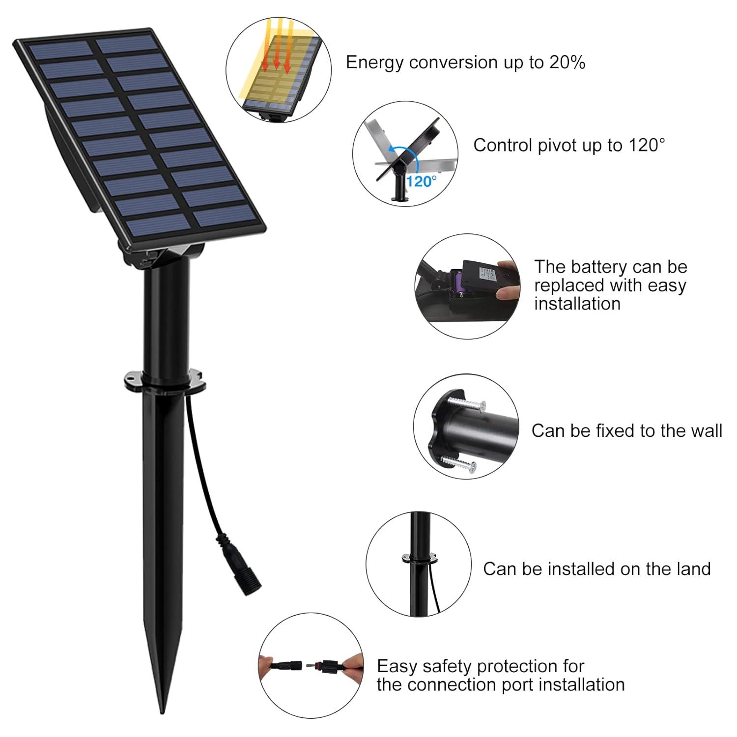 T-SUN LED Landscape Solar Spotlights, Waterproof Outdoor Solar Lights Auto ON/Off Solar Wall Lights for Garden, Driveway, Pathway, Pool Area(Warm White)