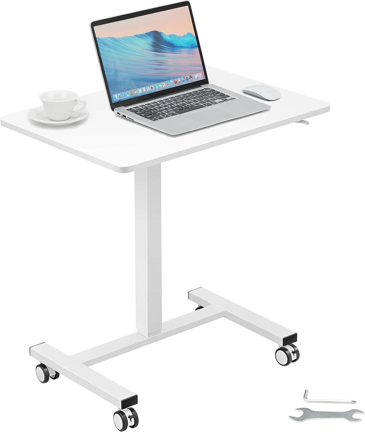 VEVOR Mobile Standing Desk Gas-Spring Height Adjustable Sit-Stand Desk 360° Swivel Wheels(2 Lockable) 28"-44"H