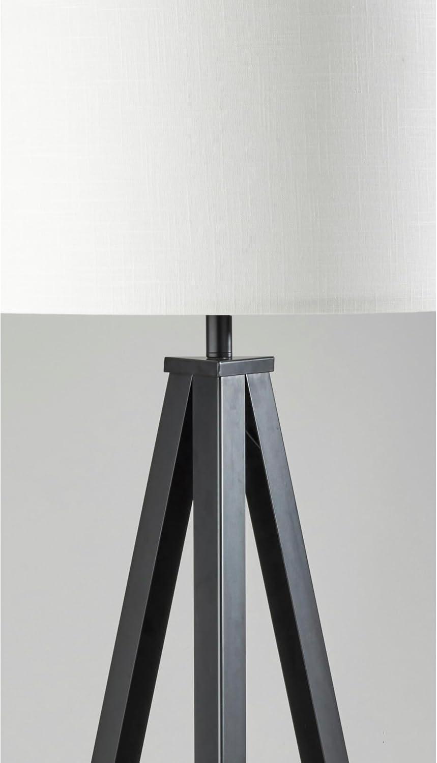 Warren Shelf Floor Lamp Black - Adesso: Modern Design, Linen Shade, Metal Body, ETL Listed