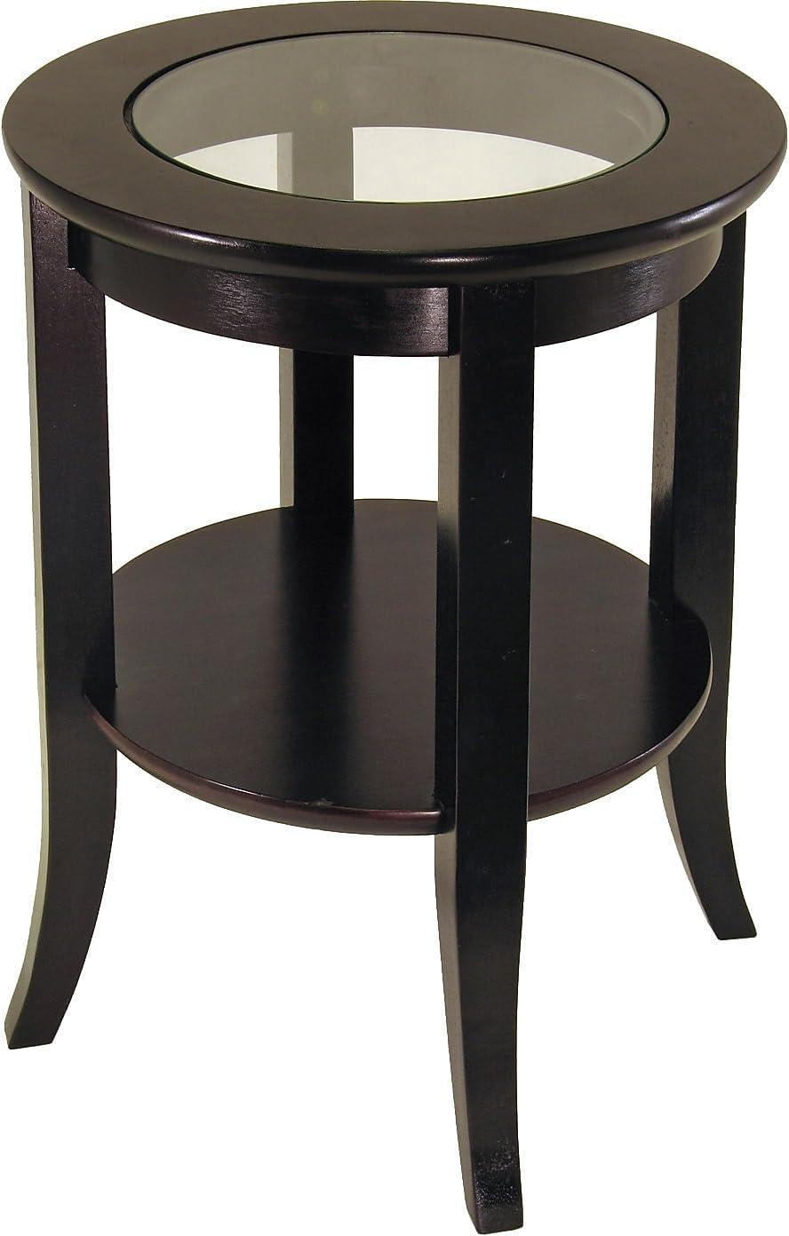 Winsome Wood Genoa Round End Table with Glass Top, Espresso Finish