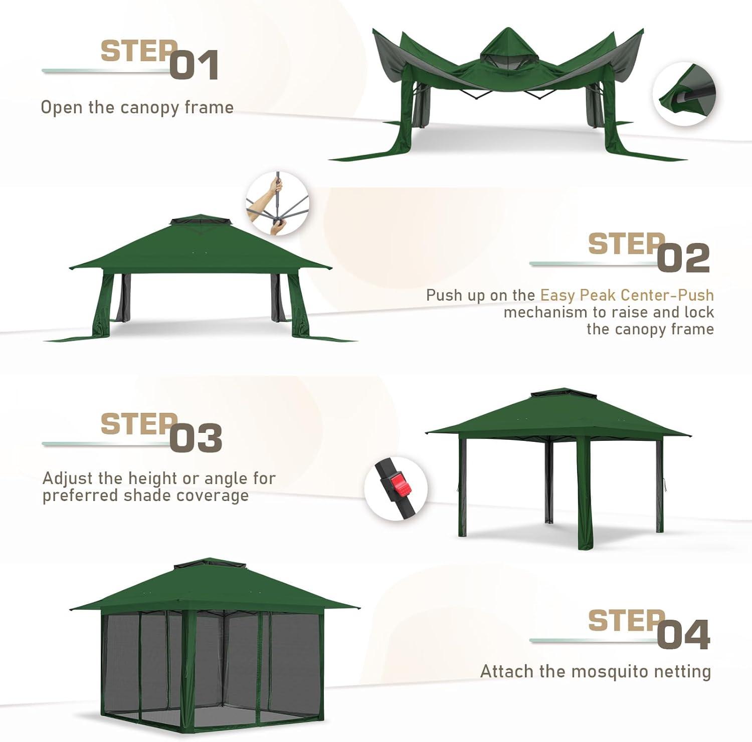 EAGLE PEAK Pop up Patio Gazebo 13 Ft. W x 13 Ft. D Metal Patio