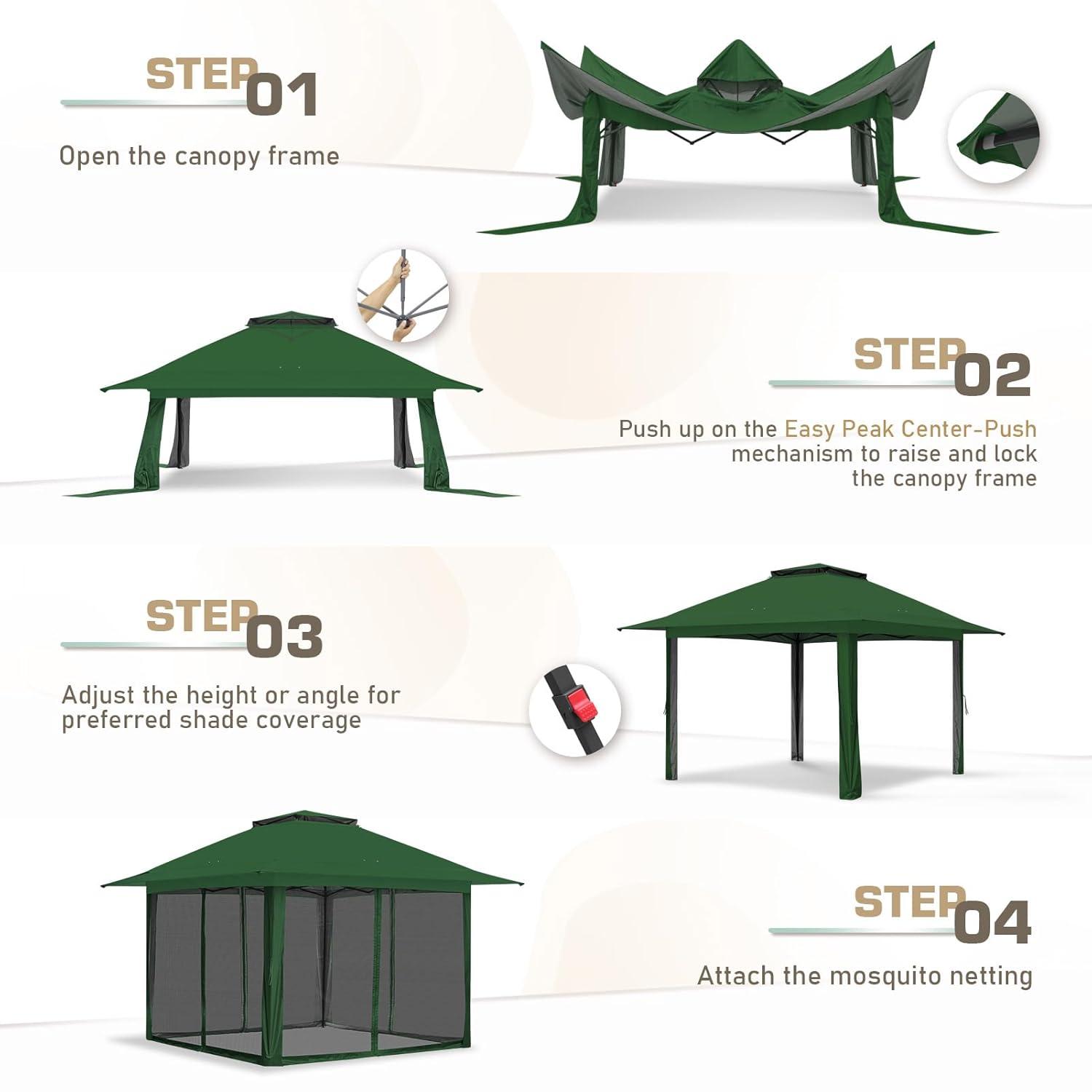 EAGLE PEAK Pop up Patio Gazebo 13 Ft. W x 13 Ft. D Metal Patio