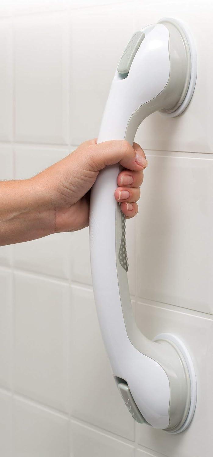 Changing Lifestyles Suction Cup Grab Bars For Bathtubs & Showers; Safety Bathroom Assist Handle, White & Grey, 16 Inches