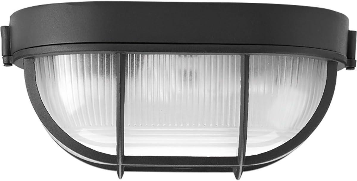 Progress Lighting Bulkheads 1-Light Flush Mount Wall Light Black White Shade