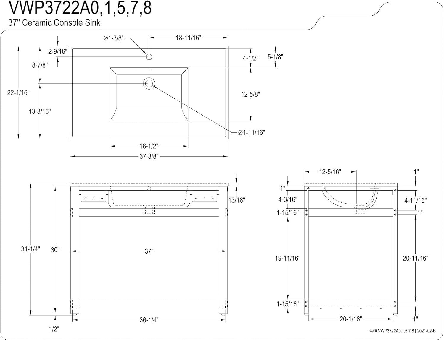 Quadras 37-Inch White Ceramic Console Sink with Steel Base