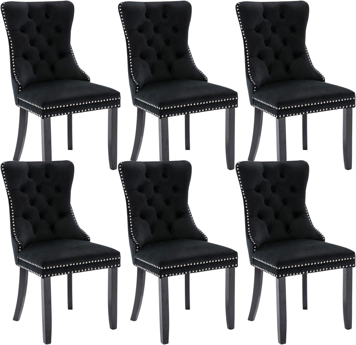 Westice Dining Chairs Set of 6, Tufted Dining Room Chair with Nailhead for Kitchen Restaurant, Black