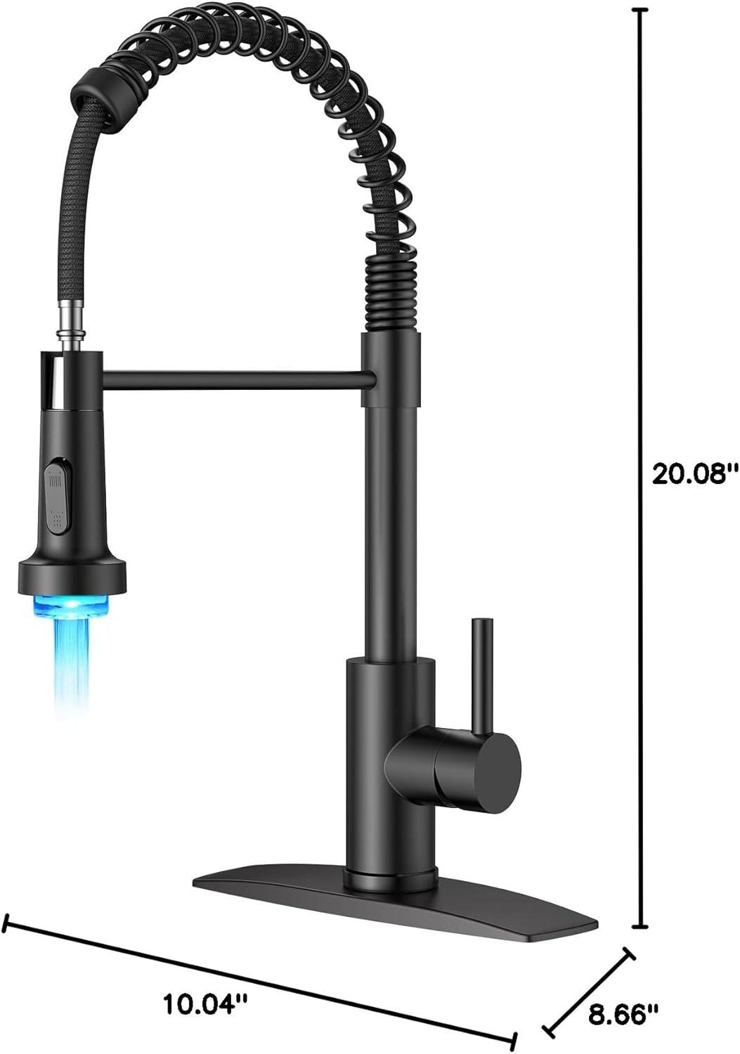 Matte Black LED Kitchen Faucet with Pull Down Sprayer and Soap Dispenser