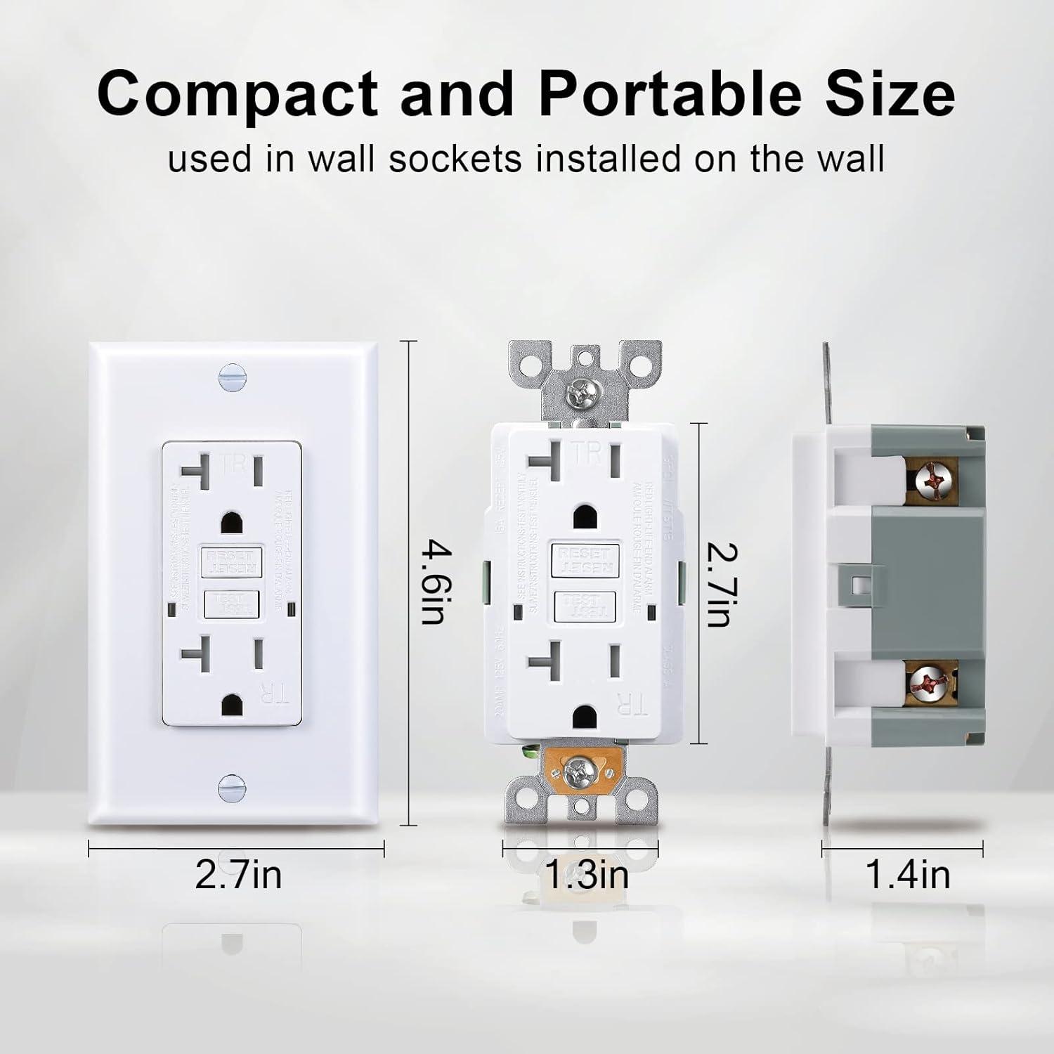20 Amp GFCI Outlet, Tamper-Resistant GFI Receptacle with LED Indicator, Self-Test Ground Fault Circuit Interrupter, Decorator Wall Plates and Screws Included, UL Listed, White（1 Pack）