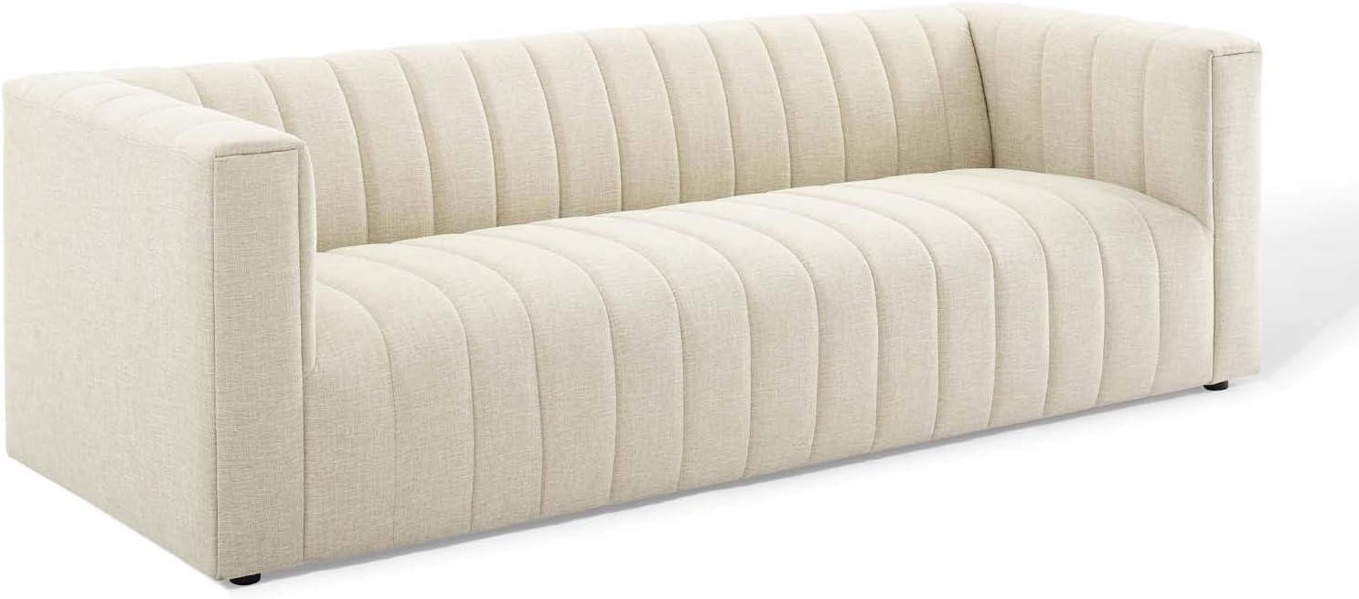 Reflection Beige Channel Tufted Fabric and Wood Sofa