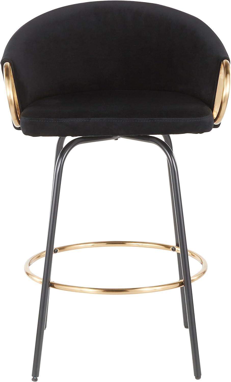 Set of 2 Claire Counter Height Barstools Gold/Cream/Black - LumiSource: Velvet Upholstery, Swivel, Footrest