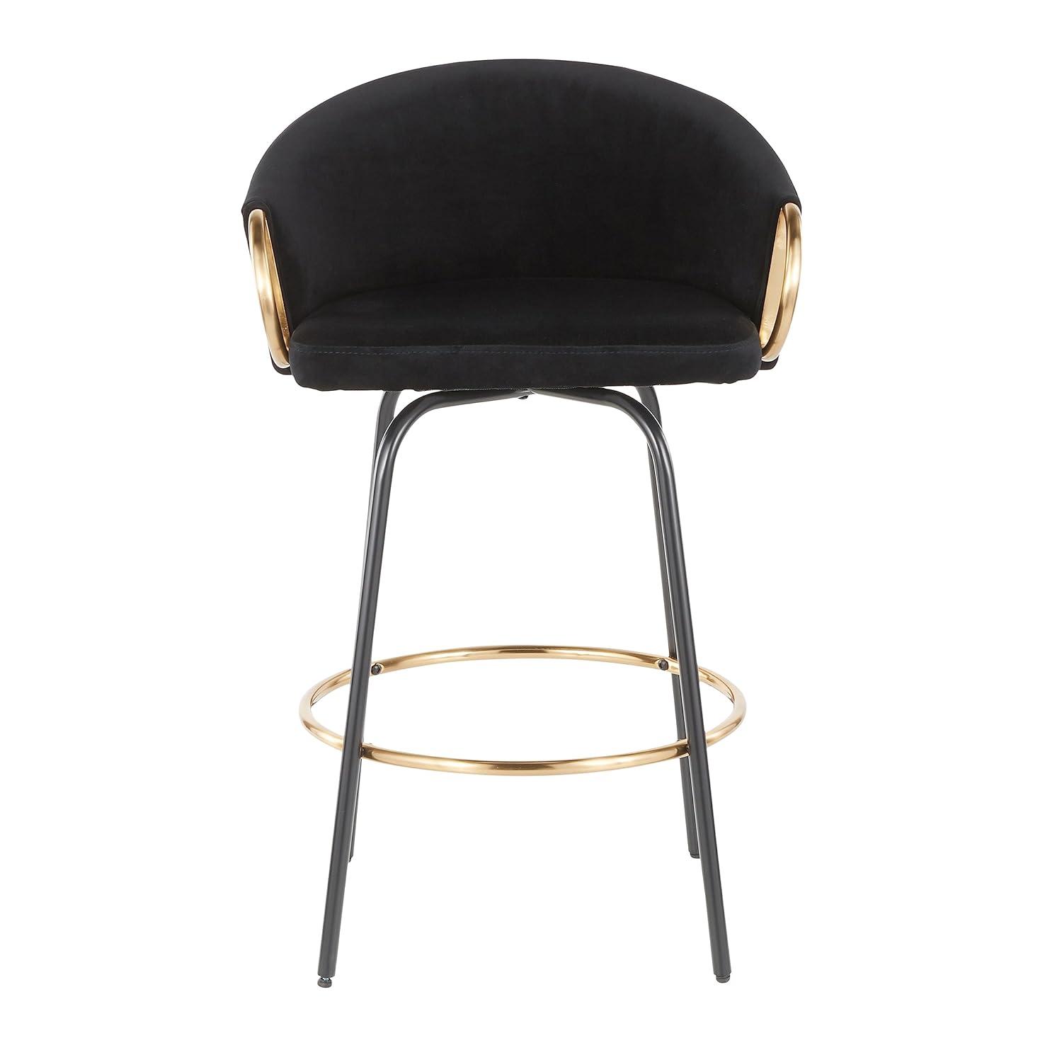 Set of 2 Claire Counter Height Barstools Gold/Cream/Black - LumiSource: Velvet Upholstery, Swivel, Footrest