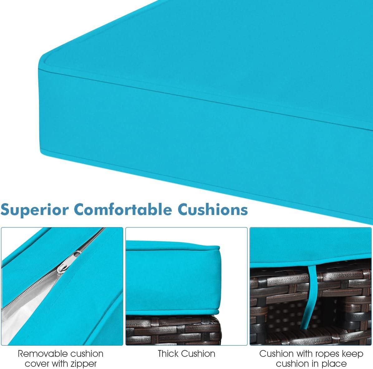 Costway 2PCS Patio Rattan Ottoman Cushioned Seat w/ Foot Rest Turquoise