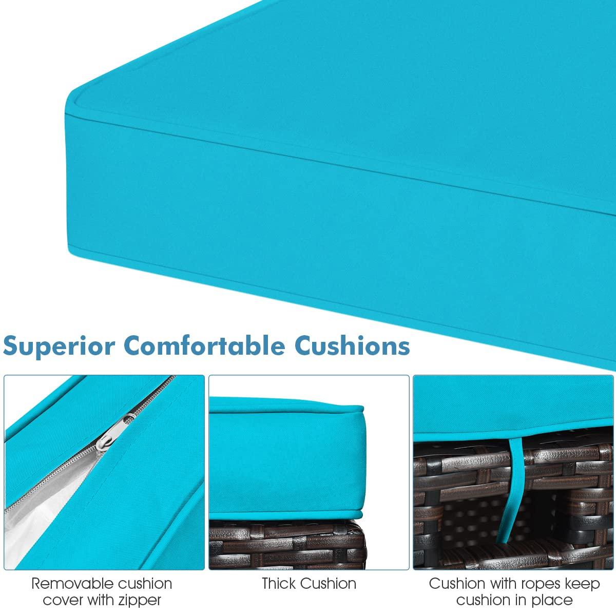 Costway 2PCS Patio Rattan Ottoman Cushioned Seat w/ Foot Rest Turquoise