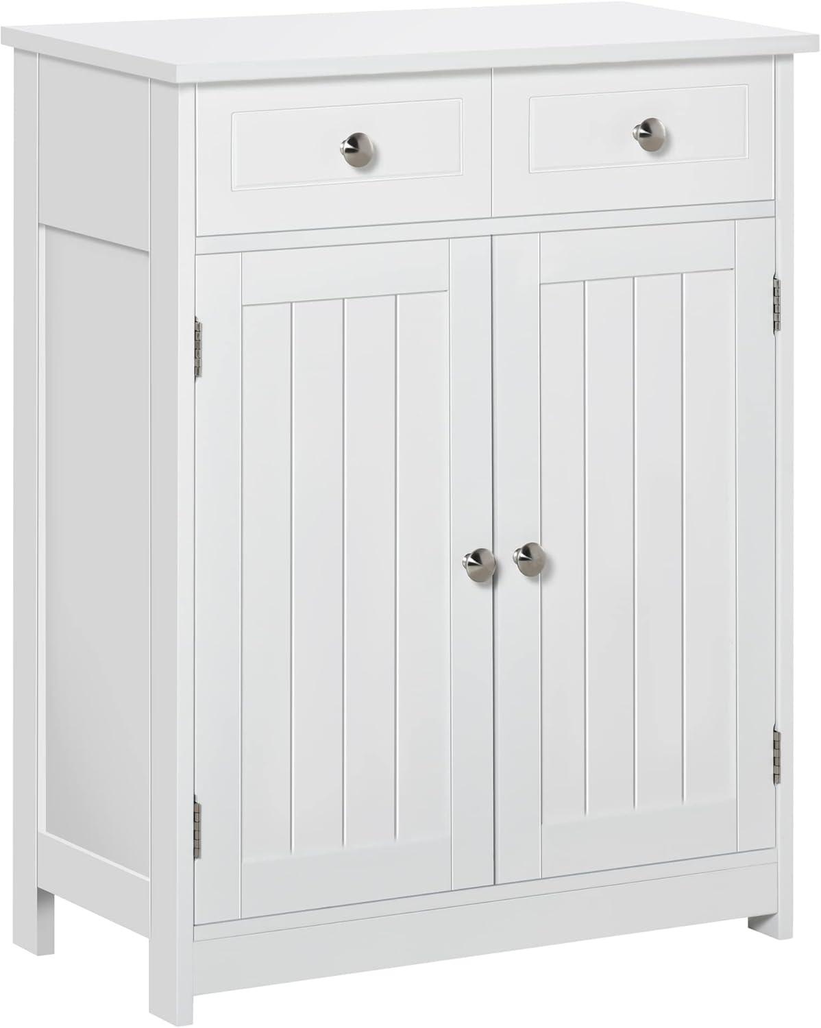 kleankin Freestanding Bathroom Storage Cabinet Organizer Floor Tower with 2 Doors, 2 Drawers and Adjustable Shelf