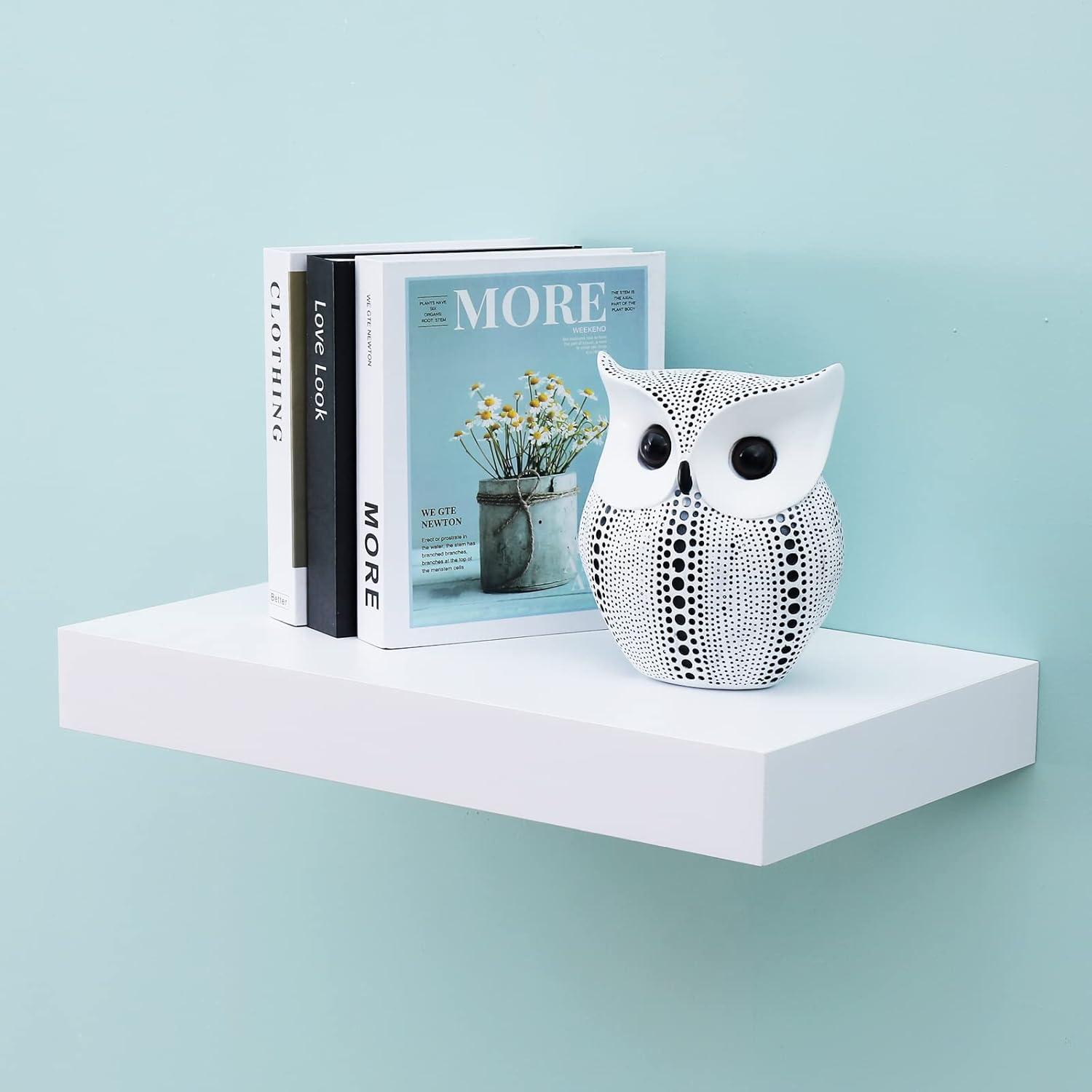 WELLAND 16 inch White Mission Floating Shelves for Wall, Bathroom Wall Mount Shelves, Wood Modern Display Shelves, Book Shelves,for Bedroom,Living Room and Kitchen
