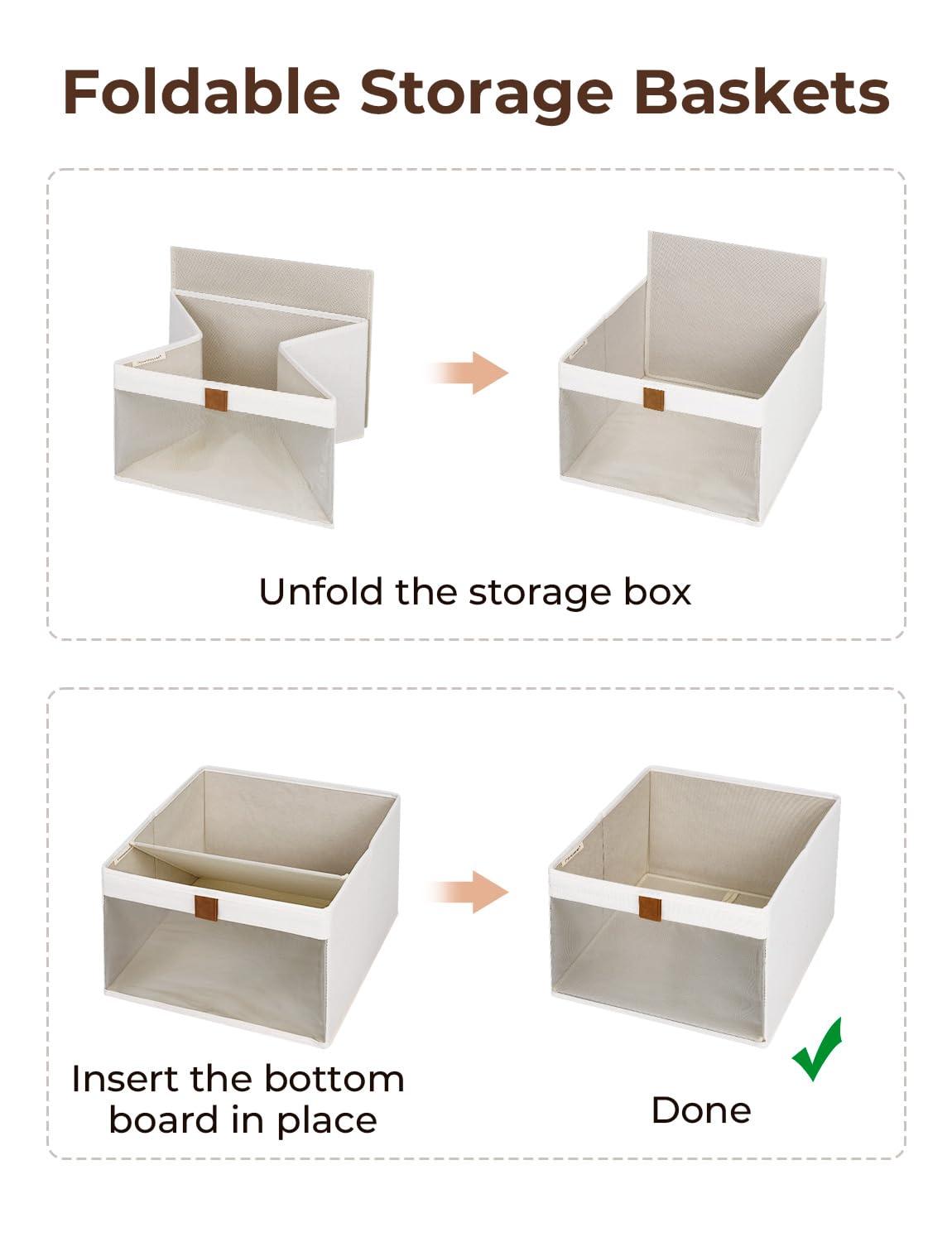 Closet Storage Bins with Clear Window and 2 Handles, Foldable Clothing Bins for Shelves, Large Fabric Organizer, Beige, 3 Pack