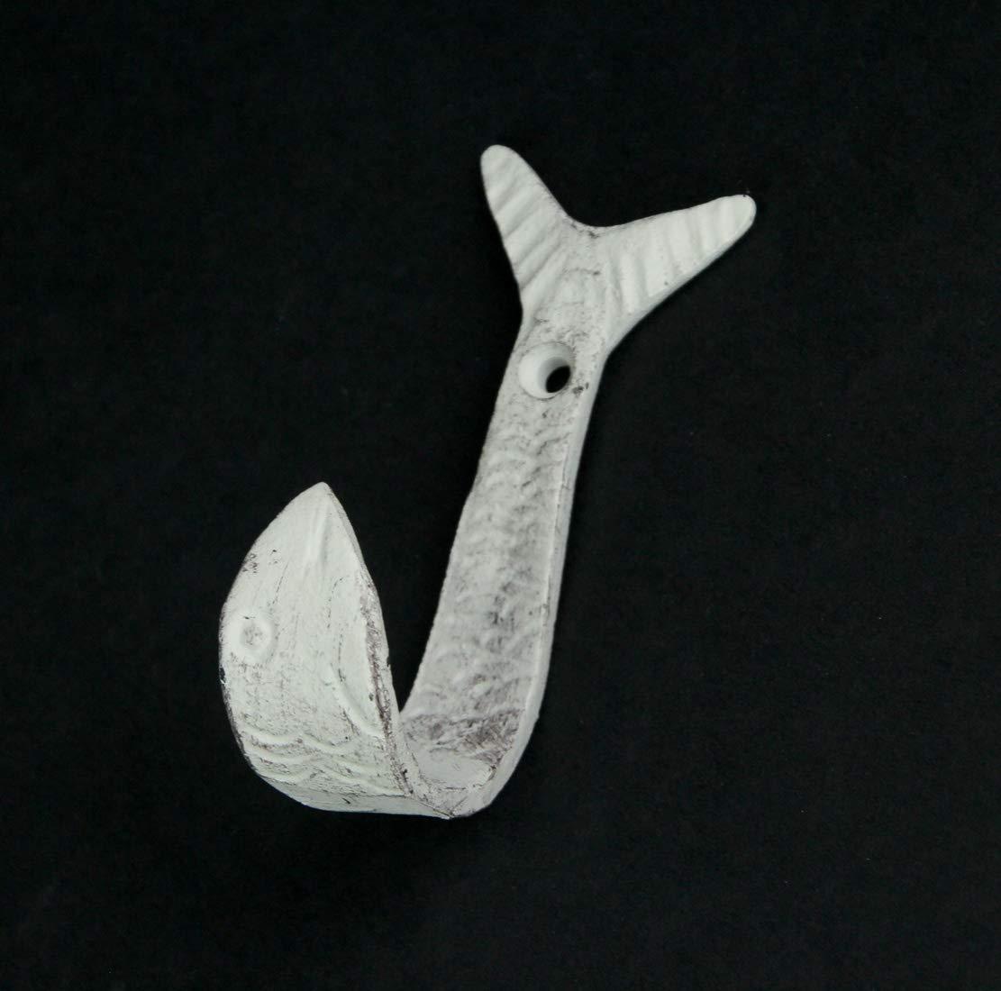 Zeckos Cast Iron Flipping Fish Wall Hooks Coastal Decor Hanger Set of 4