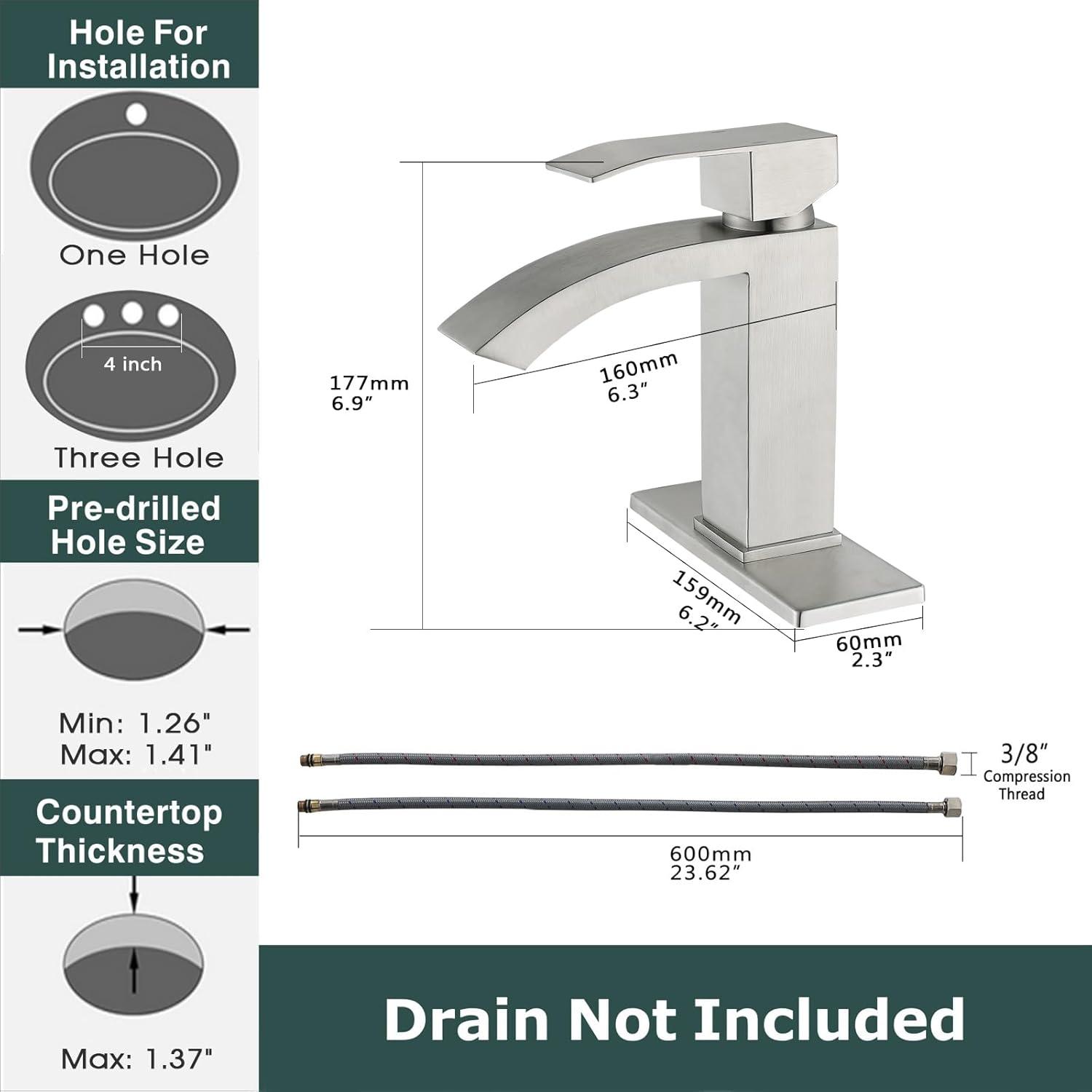 Brushed Nickel Single Handle Waterfall Bathroom Faucet