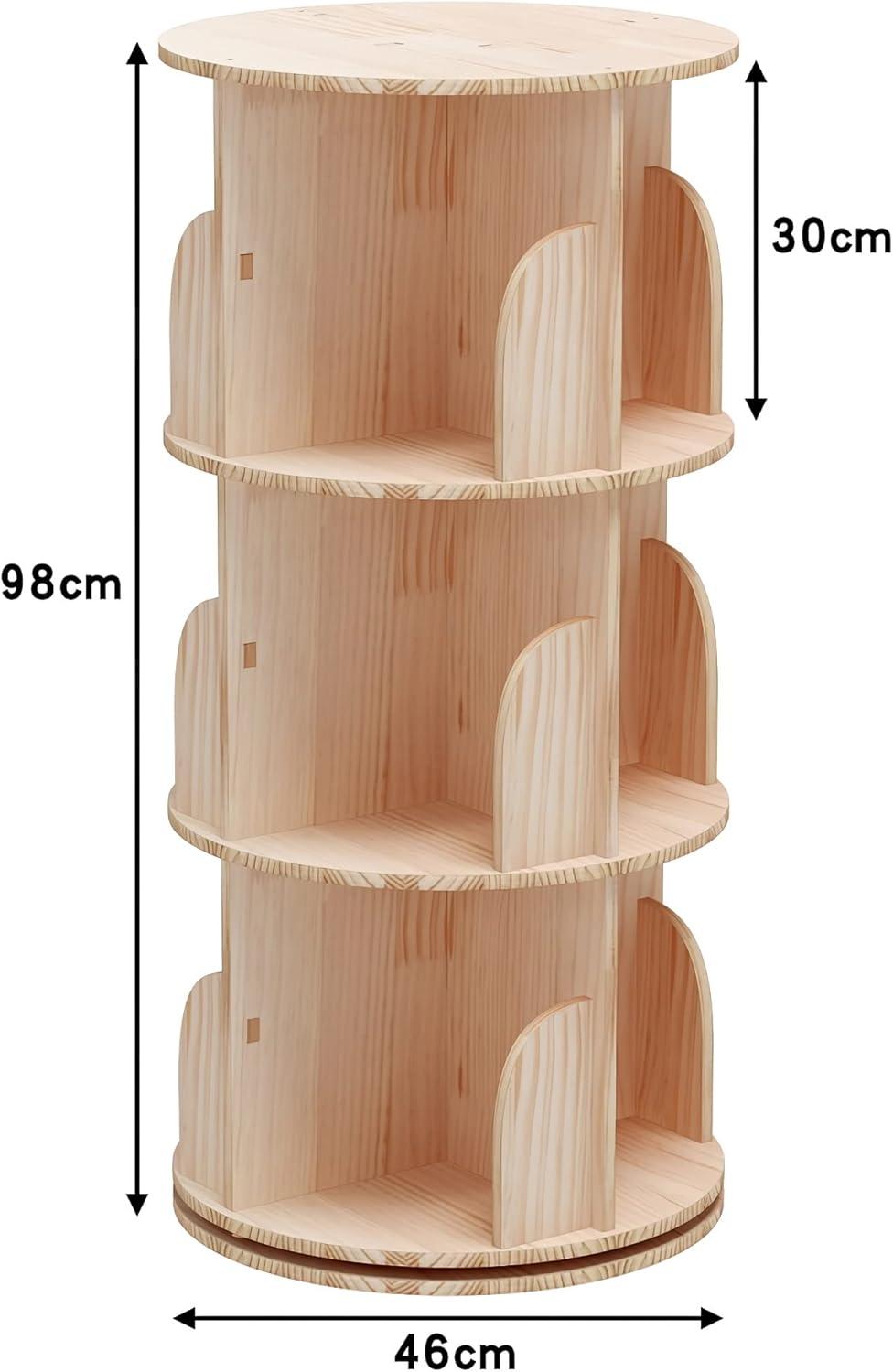 Natural Wood 3-Tier Rotating Stackable Bookshelf Organizer