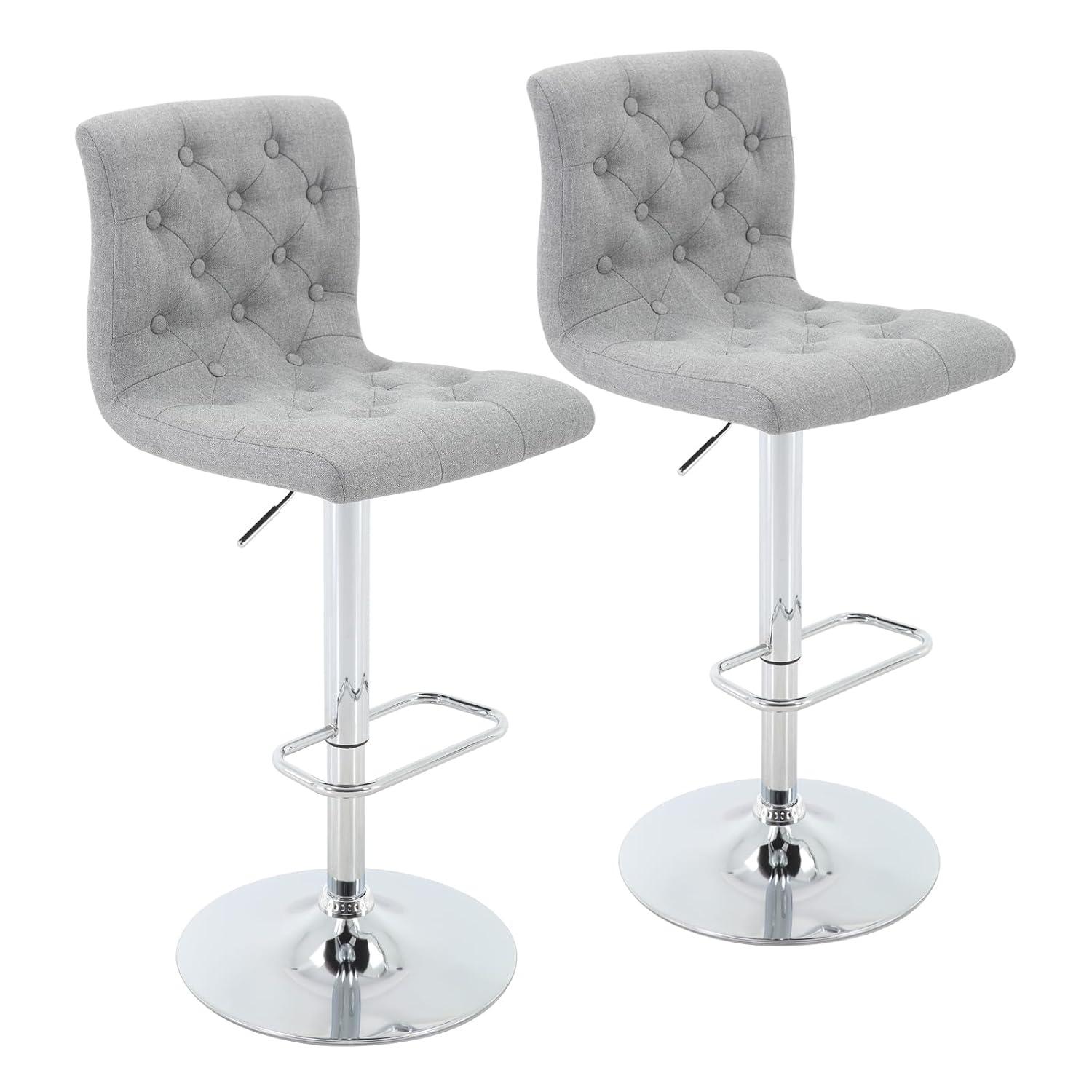 Latitude Run® Upholstered Adjustable Bar Stools, Swivel Counter Height Barstools Dining Chair Seat with Footrest (Set of 2)