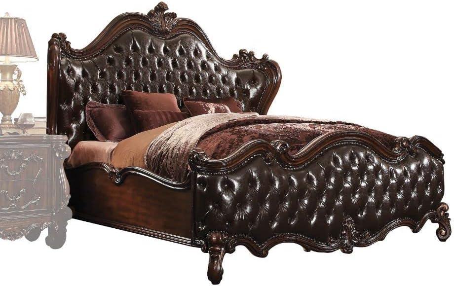 Cherry Oak California King Bed with Tufted Upholstered Headboard