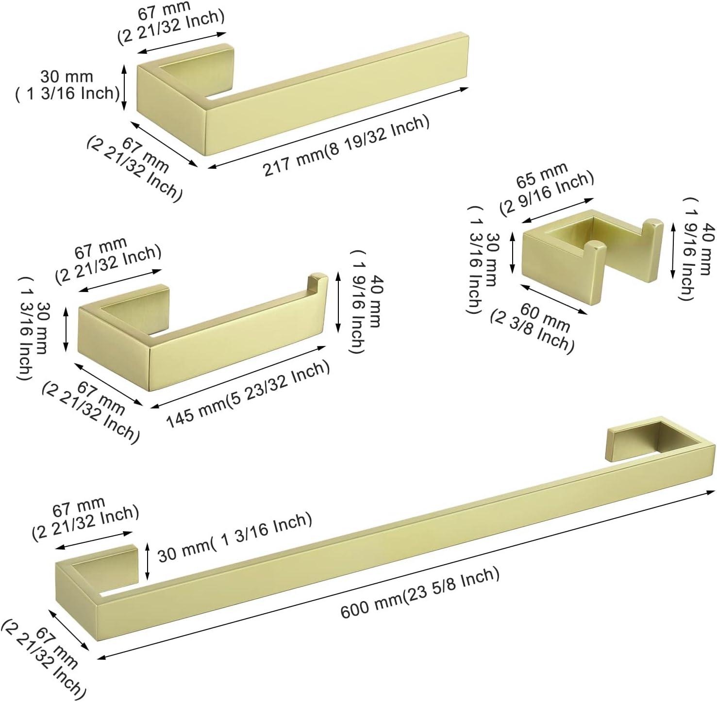 Brushed Gold 4-Piece Stainless Steel Bathroom Hardware Set