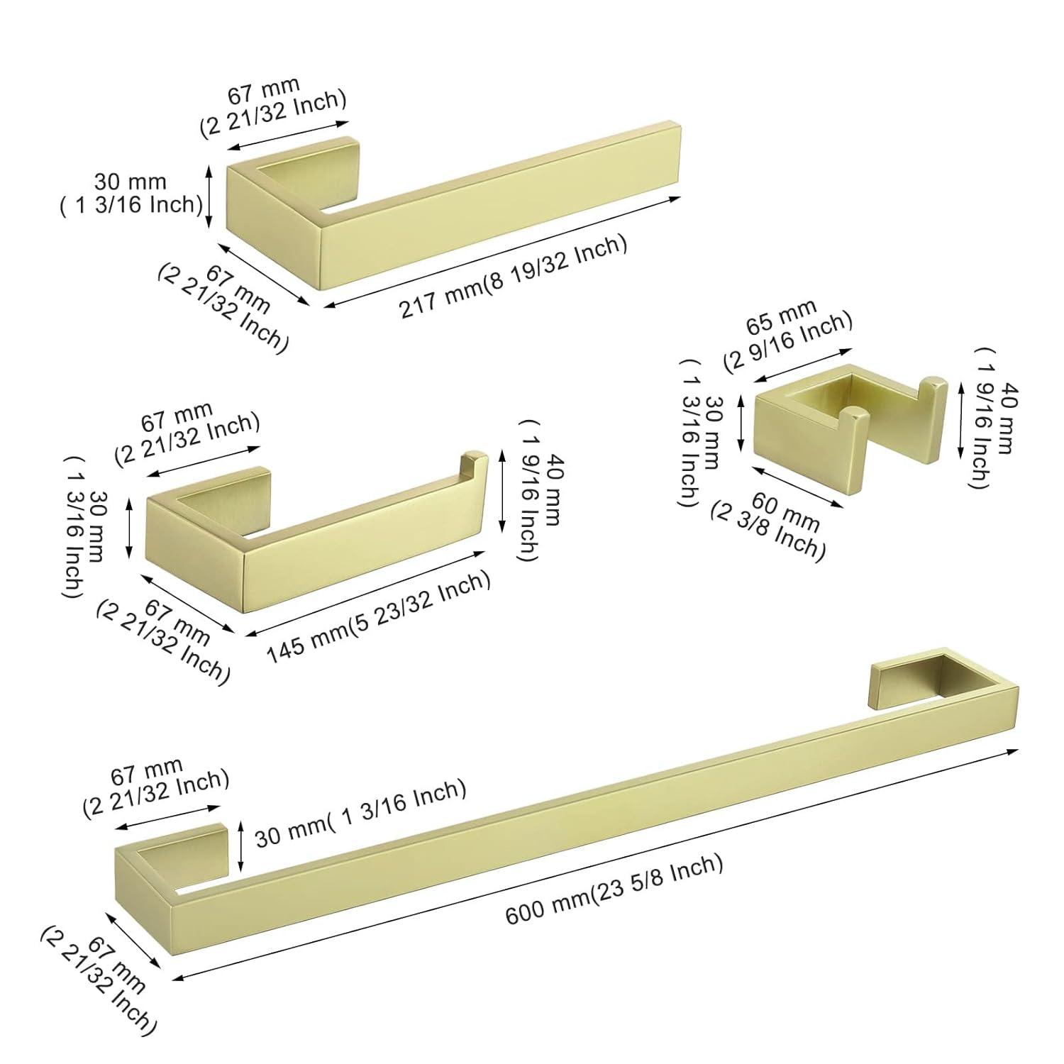 AWZTOO 4-Piece Bathroom Hardware Set Stainless Steel Towel Bar Set Towel Holder Toilet Paper Holder Robe Hook Wall Mount Accessory Set Brushed Gold