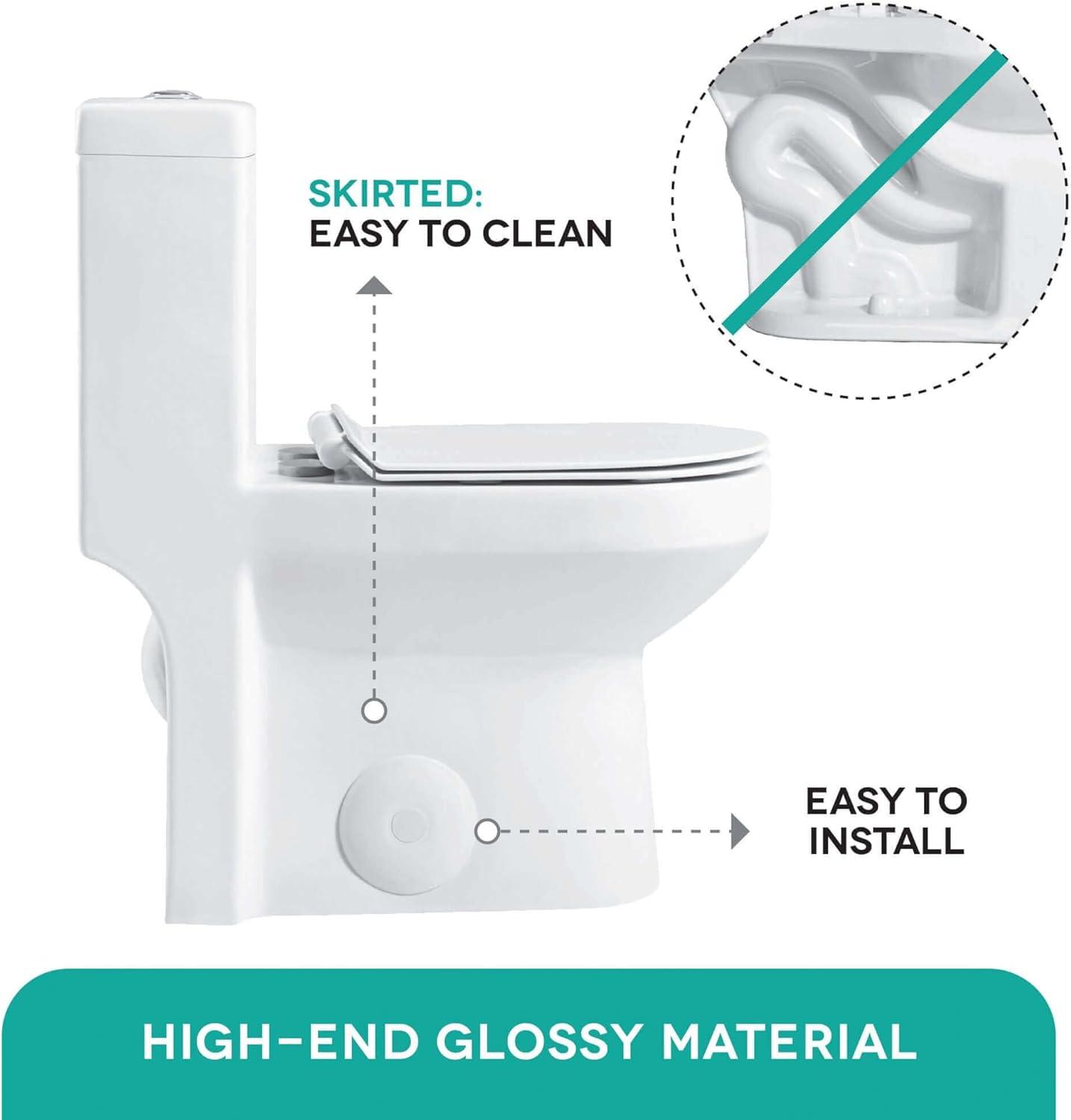 Compact White Ceramic Round One-Piece Dual Flush Toilet