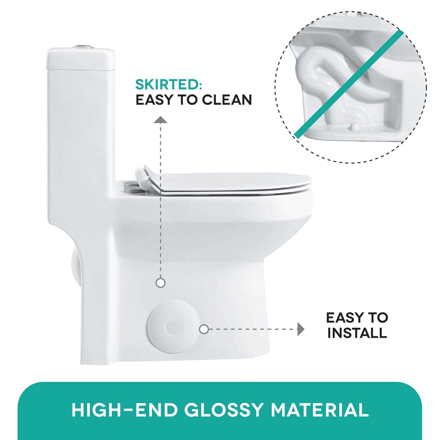 Compact White Ceramic Round One-Piece Dual Flush Toilet
