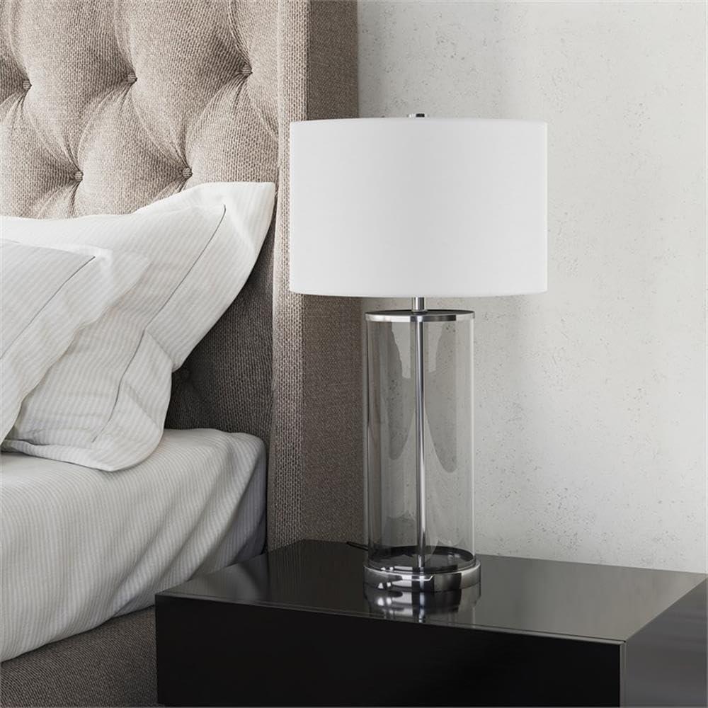 Evelyn&Zoe 28" Traditional Metal Table Lamp with White Drum Linen Shade